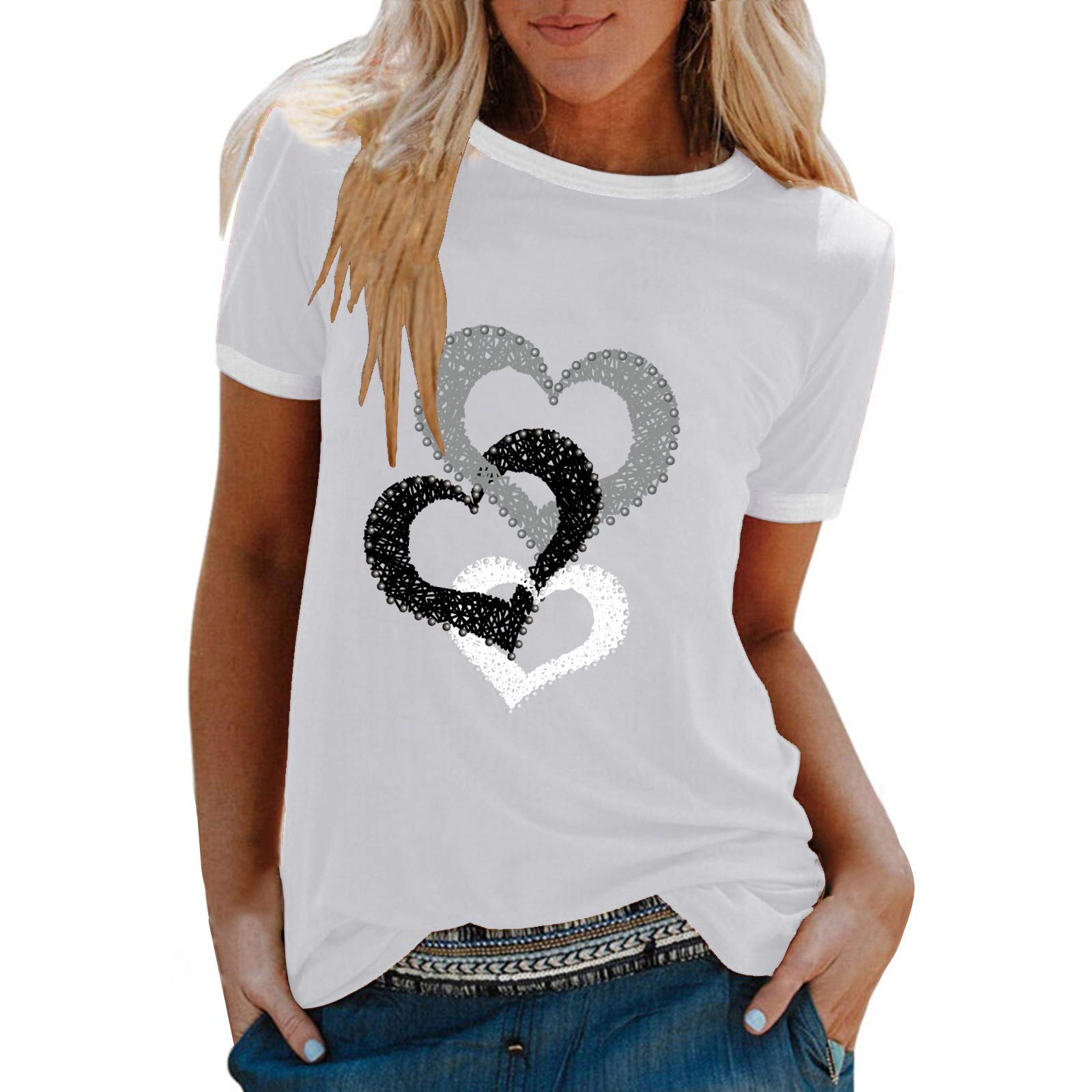 2023 Women's Fashion Short Sleeve Crewneck T-Shirts - Soft, Comfy & Loose Fit Patterned Tee Tops for Casual Wear, Summer Outfits & Everyday Comfort