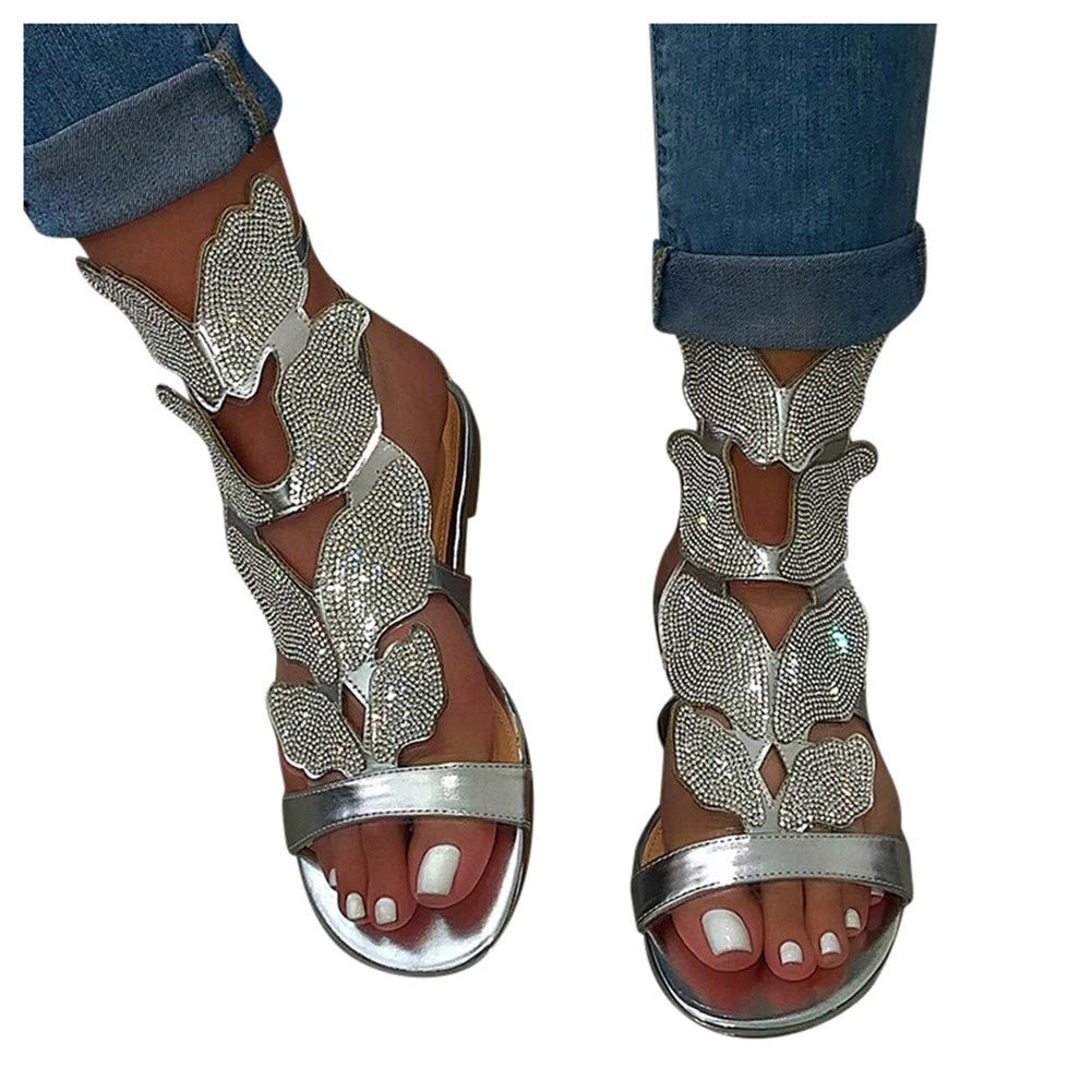 Women's Bohemian Rhinestone Pearl Thong Sandals - Flat Gladiator Open Toe Dress Sandals for Summer Beach Wedding & Party Outfits