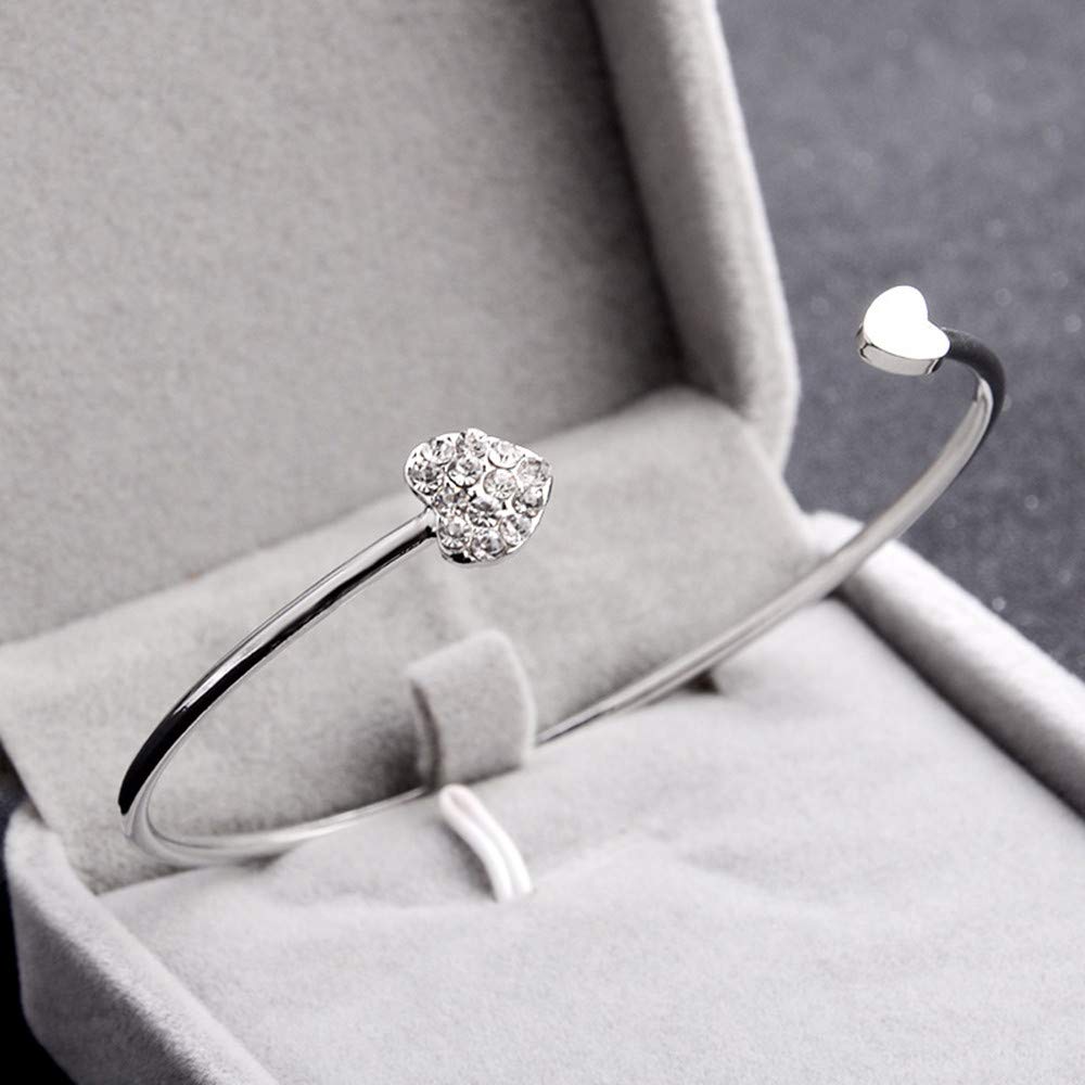 Heart Crystal Love Opening Bracelet - Gold & Silver Adjustable Bracelet for Women, Bridesmaid Jewelry, Diamond Accent Gift for Girlfriend, Wife, Birthday, Anniversary (Perfect for Weddings, Date Nights & Special Occasions)