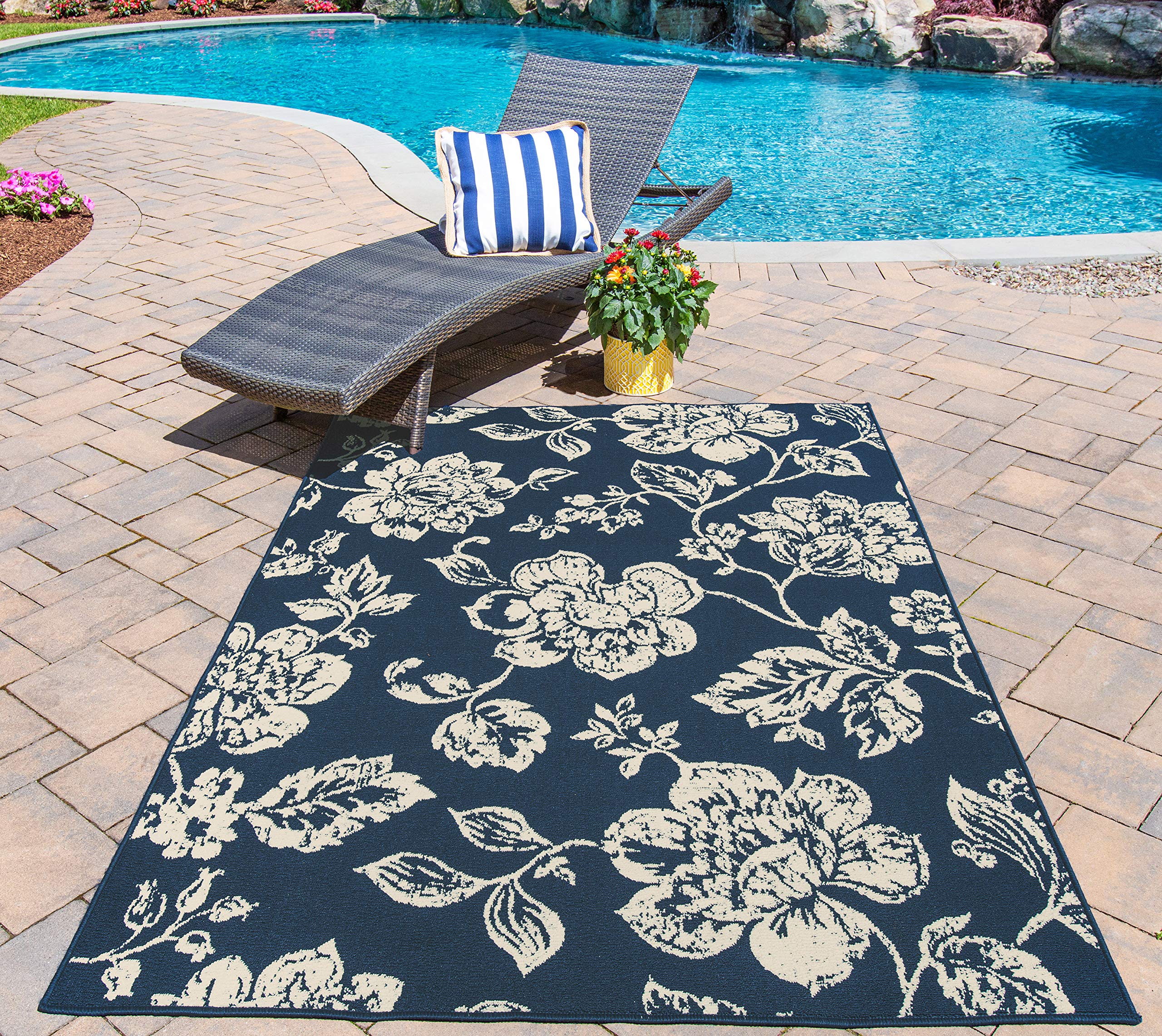 Momeni Baja Collection Navy Blue Indoor Outdoor Area Rug 6'7