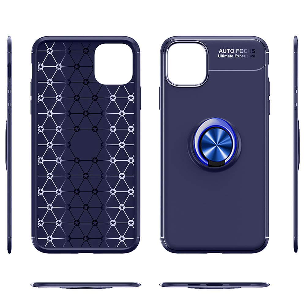 Premium iPhone 11 Case with Tempered Glass Screen Protector & Ring Holder Stand - Shockproof Silicone TPU Cover for iPhone 11 (6.1