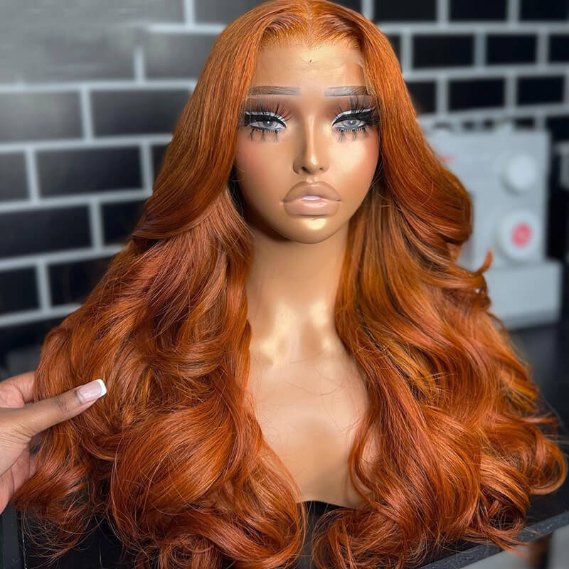 Eullair Ombre Ginger Orange Brown Body Wave Lace Front Wig - 13x4 Transparent Lace Pre-Plucked Human Hair Wigs for Women - Perfect for Daily Wear, Cosplay & Special Occasions