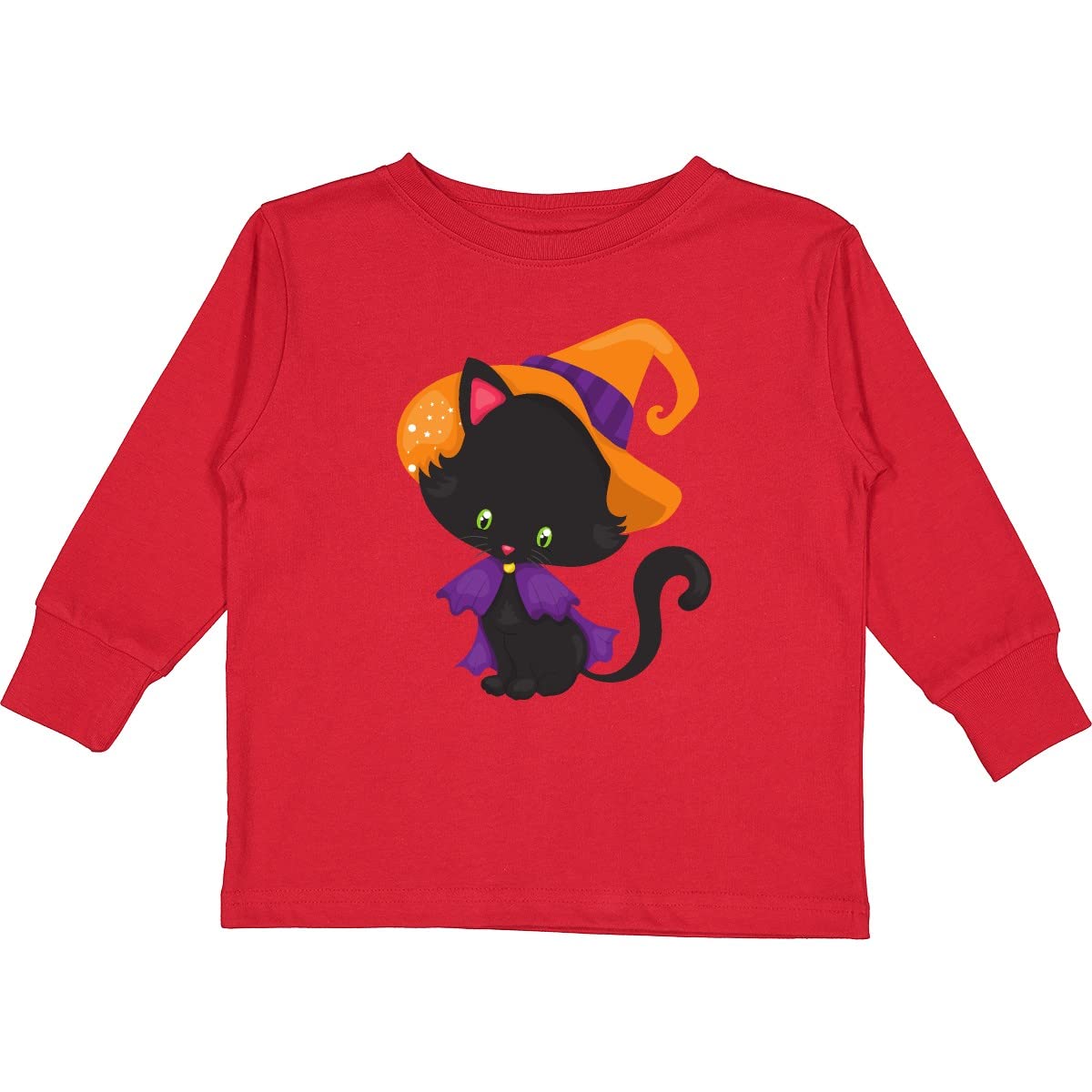 Inktastic Halloween Cat T-Shirt - Cute Black Cat & Witch Design for Toddlers | Long Sleeve Cotton Tee for Halloween Costumes & Fall Festivals