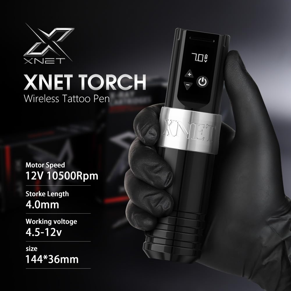 Professional Xnet Rotary Tattoo Machine Gun with LCD Display - Japan Coreless Motor Tattoo Pen Kit Includes 2400mAh Power Supply (Black) | Perfect for Tattoo Artists, Beginners & Body Art Professionals | Home Studio & Professional Tattoo Shop Use