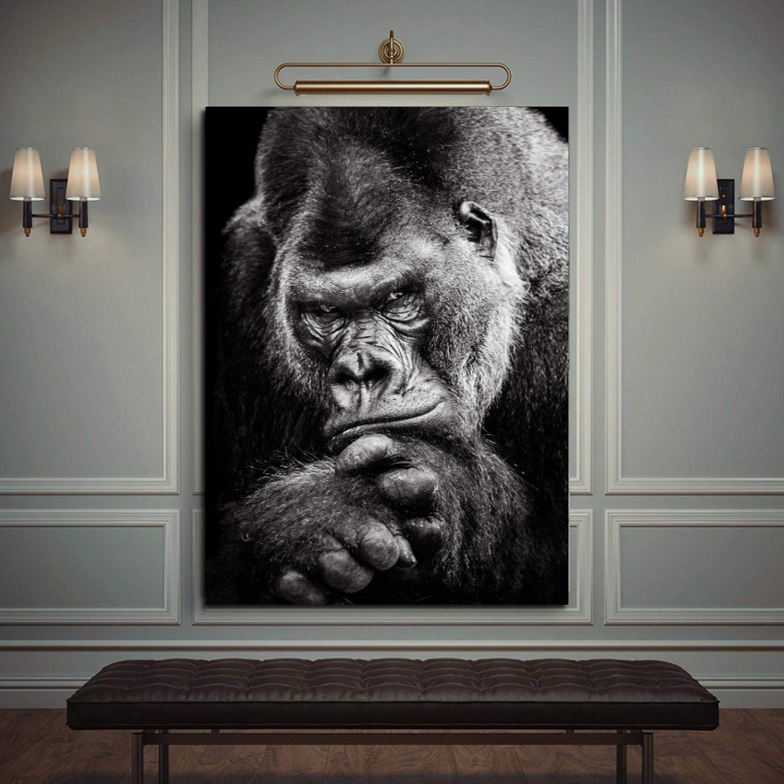 Black and White Gorilla Canvas Wall Art - 70x90cm Unframed Animal Painting, Monkey Poster Print for Living Room & Home Decor | Perfect for Jungle Theme, Office or Modern Interior Design
