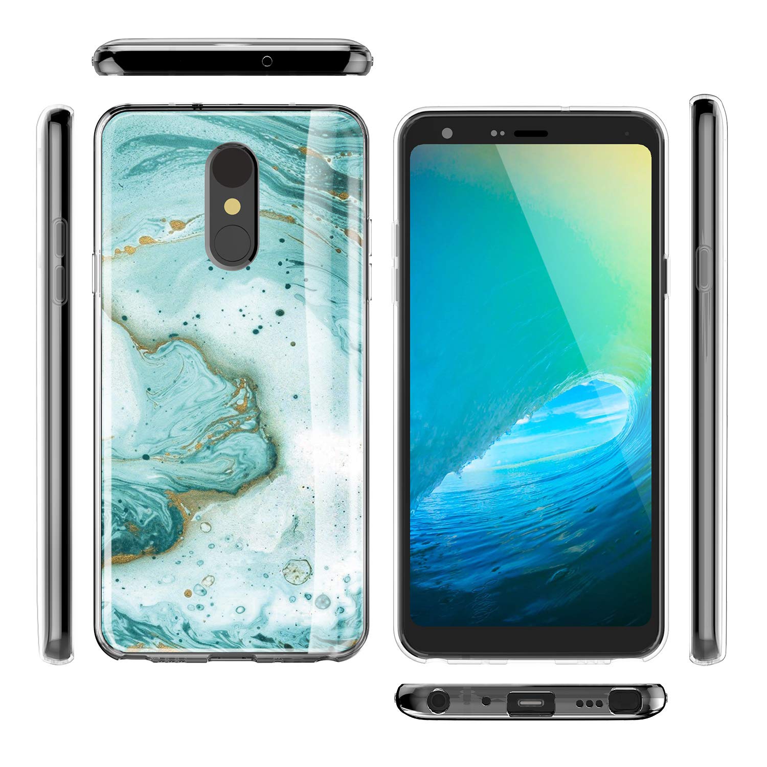 Premium Shockproof Phone Case for LG K40/K12 Plus/X4/Solo LTE/Harmony 3/Xpression Plus 2 - Matte Marble Design with Tempered Glass Screen Protector - Slim Protective Cover for Everyday Use (Green)