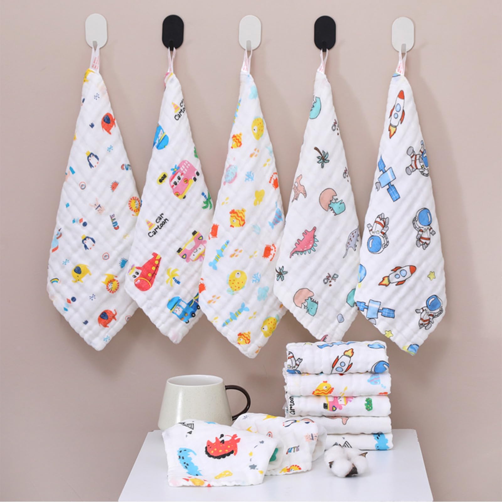 Soft Hooded Baby Towel Set - 8-Piece Muslin Bath Towels & Washcloths for Newborns, Infants, Boys & Girls (White & Grey) - Perfect for Bath Time, Swimming & Spa Days
