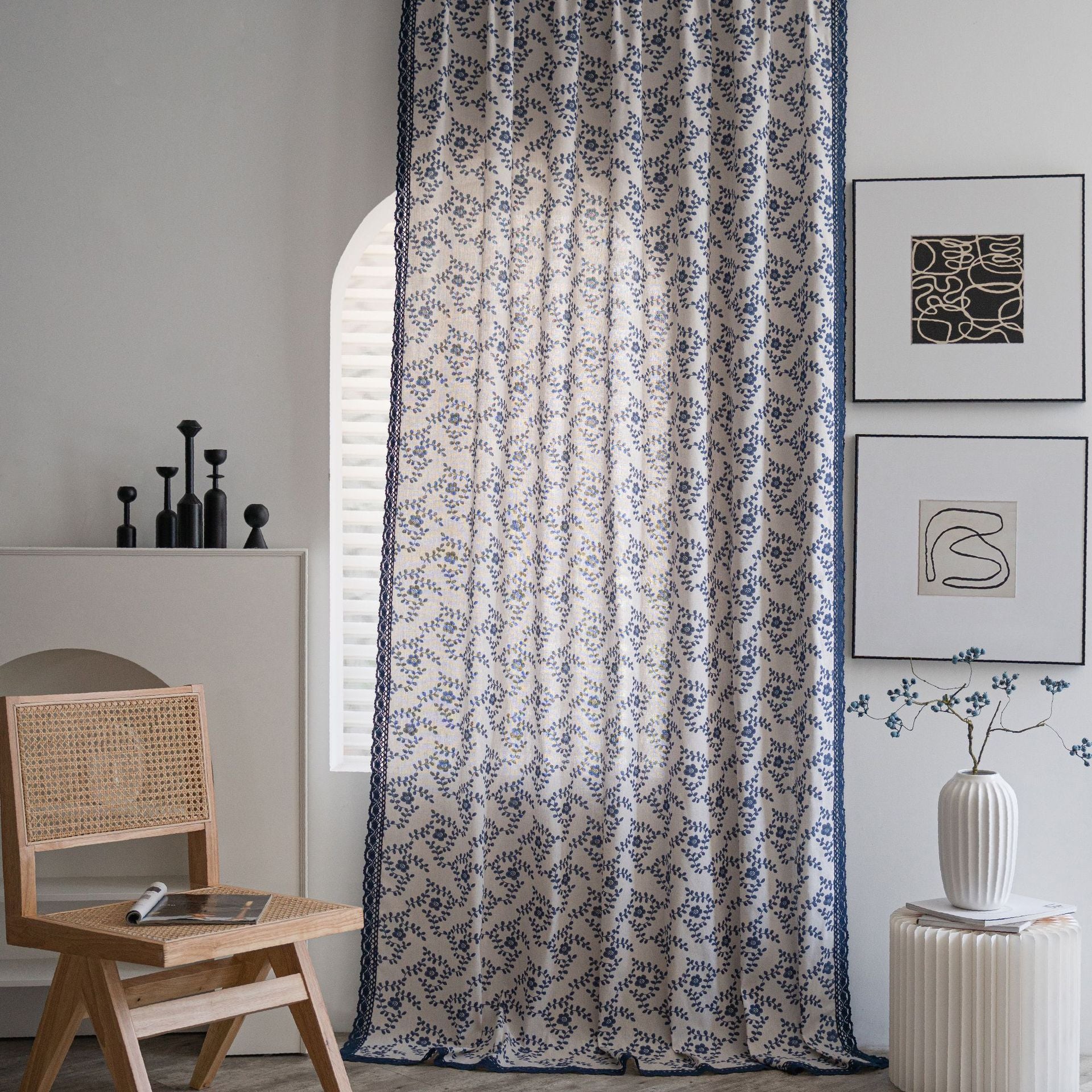 Stylish Ingrid Blue Leaf Light Filtering Custom Curtains - Blackout & UV Protection Window Treatments for Living Room & Bedroom