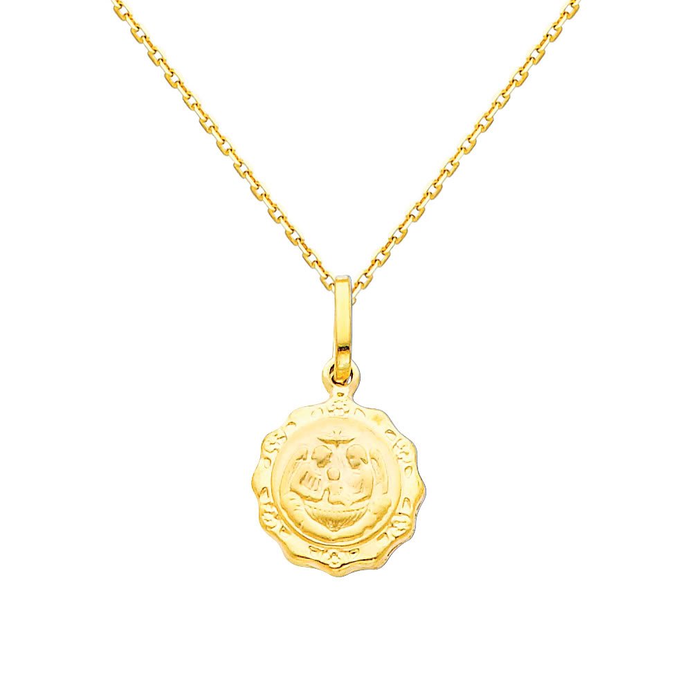 14K Yellow Gold Religious Baptism Pendant with 0.9mm Cable Chain Necklace - Elegant Christening Gift for Babies & Kids - Perfect for Baptism, First Communion & Special Occasions