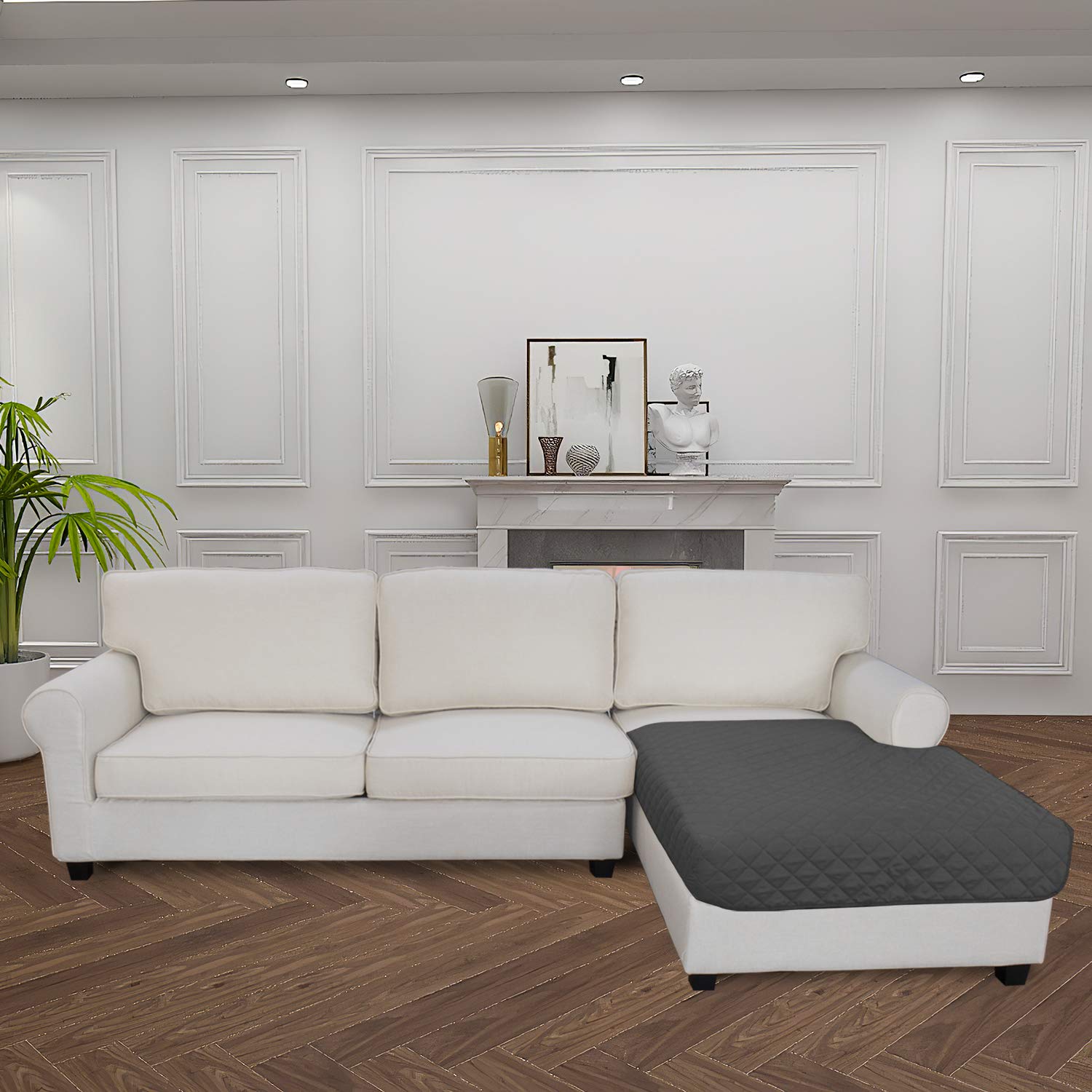 Reversible L-Shaped Sectional Sofa Slipcover 42x68 Inches - Chaise Lounge Cover, Furniture Protector for Pets & Kids (Dark Gray) - Perfect for Living Room, Family Room & Pet-Friendly Homes