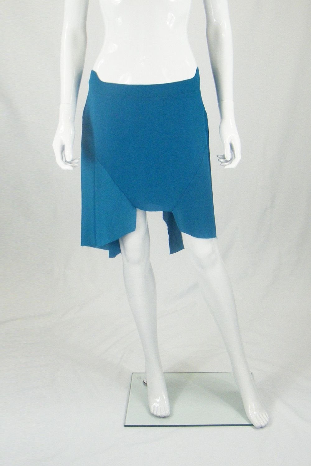 JUST CAVALLI Women's Blue Silk Blend Asymmetric Knee-Length Skirt with Raw Hem - Size UK 10 | Elegant Party Wear & Evening Cocktail Dress for Special Occasions