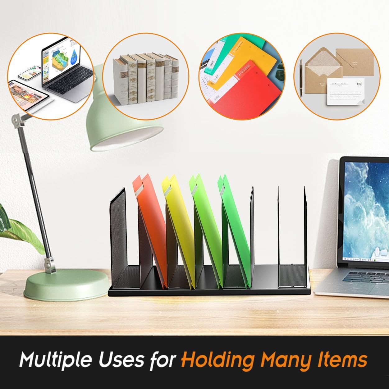Kuntine.B 7-Slot Mesh Desk File Organizer - Upright Desktop File Sorter for Office Documents, Papers & Folders - Perfect for Home Office, Workplace & Classroom Organization (Space-Saving Storage Solution)