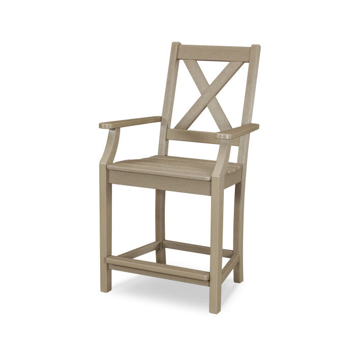 POLYWOOD Braxton Counter Height Arm Chair - Durable Outdoor & Indoor Bar Stool for Kitchen, Patio, and Dining - Weather-Resistant & Comfortable Seating