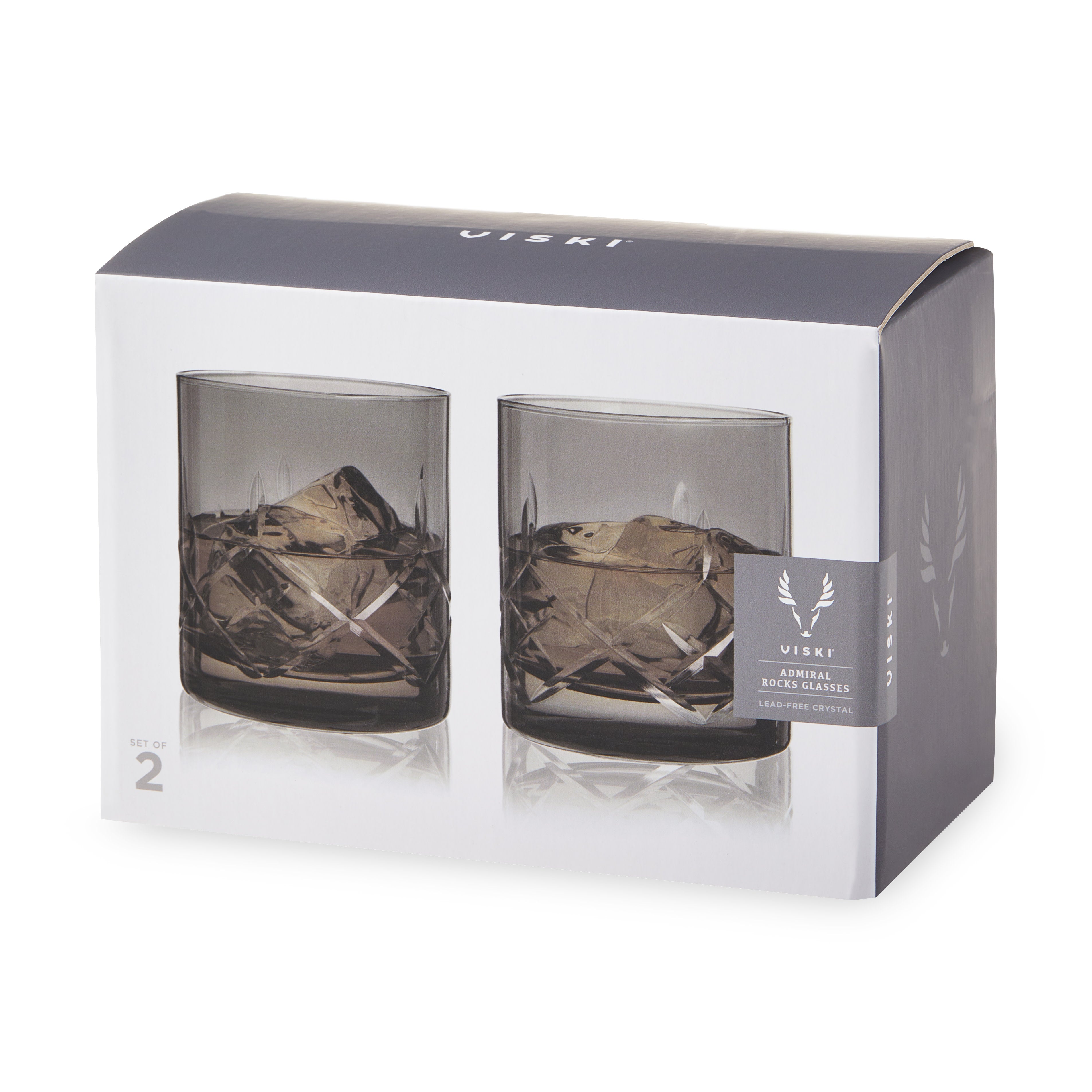 Premium Admiral Crystal Whiskey Glasses Set of 2 - Elegant Smoke-Colored Rocks Glasses for Scotch, Bourbon & Cocktails - Perfect for Home Bars, Gifts & Entertaining