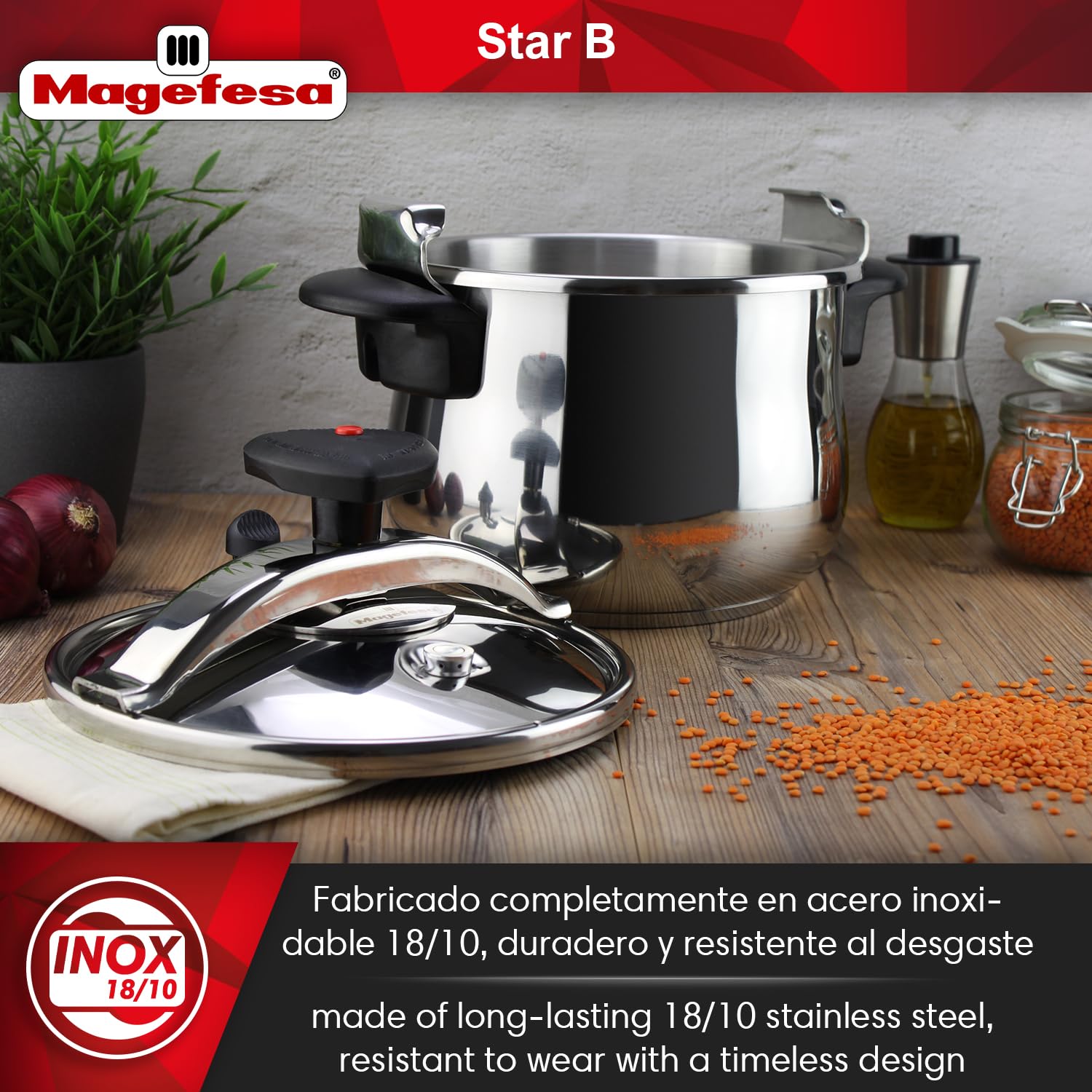 MAGEFESA 8.4 Quart Stainless Steel Pressure Cooker with Rounded Bottom - 18/10 Induction Compatible, 3 Safety Systems, 8 PSI - Perfect for Home Cooking, Canning & Meal Prep