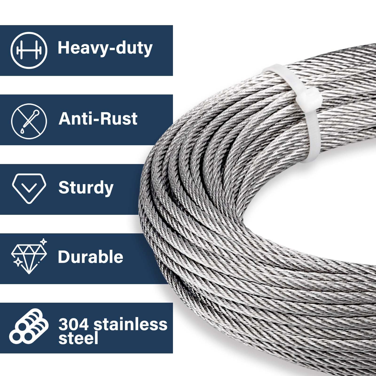 Premium 7x19 Strand Stainless Steel Cable 200FT - 3/16