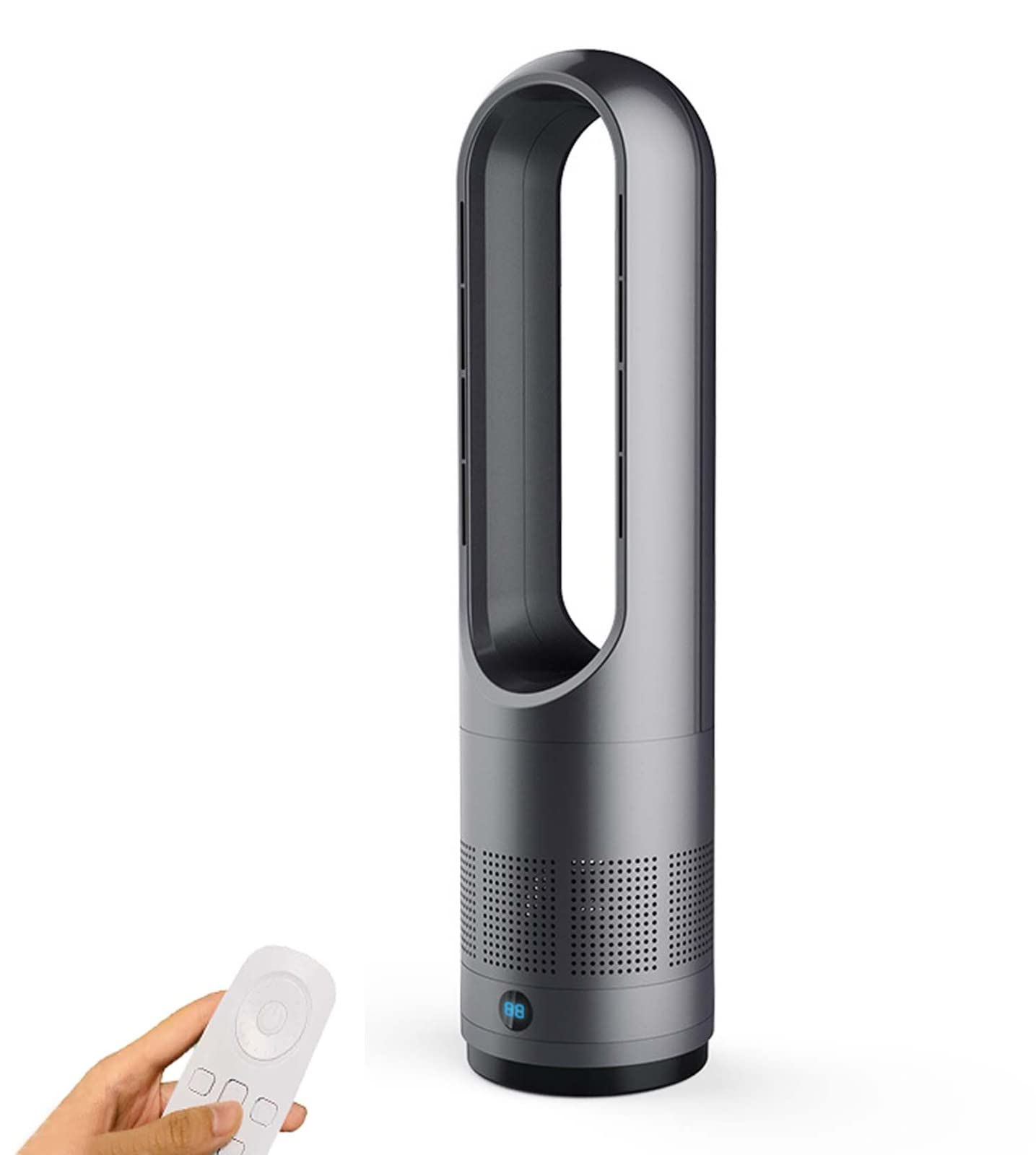 Bladeless Tower Fan with Remote Control - 8 Speed Settings, LED Display, 8H Timer & 80° Oscillation - Quiet Cooling Fan for Bedroom, Office, Living Room - Easy Clean Grey Floor/Table Fan (Ideal for Summer, Home, Workspace & Nursery)