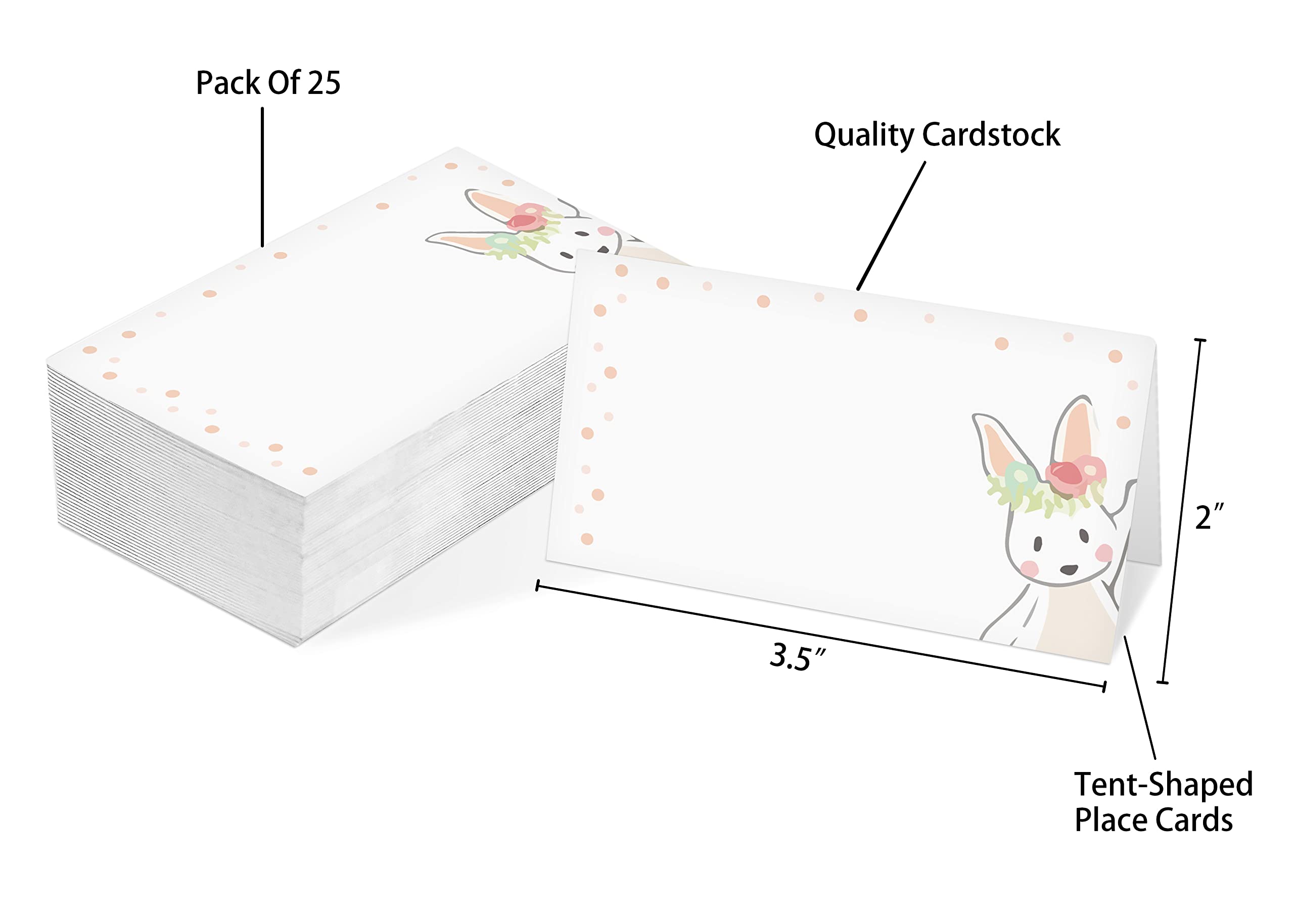 Easter Tent Style Place Cards - Pack of 25 Half-Fold Table Name Cards with Cute Bunny & Egg Design - Perfect for Spring Weddings, Baby Showers, Dinner Parties & Easter Table Decorations (F09)