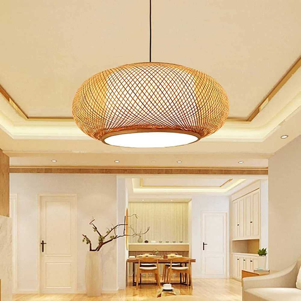 JINGBO Creative Antique Rattan Pendant Light - Handwoven Natural Wood Ceiling Lamp with Vintage Lantern Design - Perfect for Dining Room, Living Room & Bedroom Lighting Decor