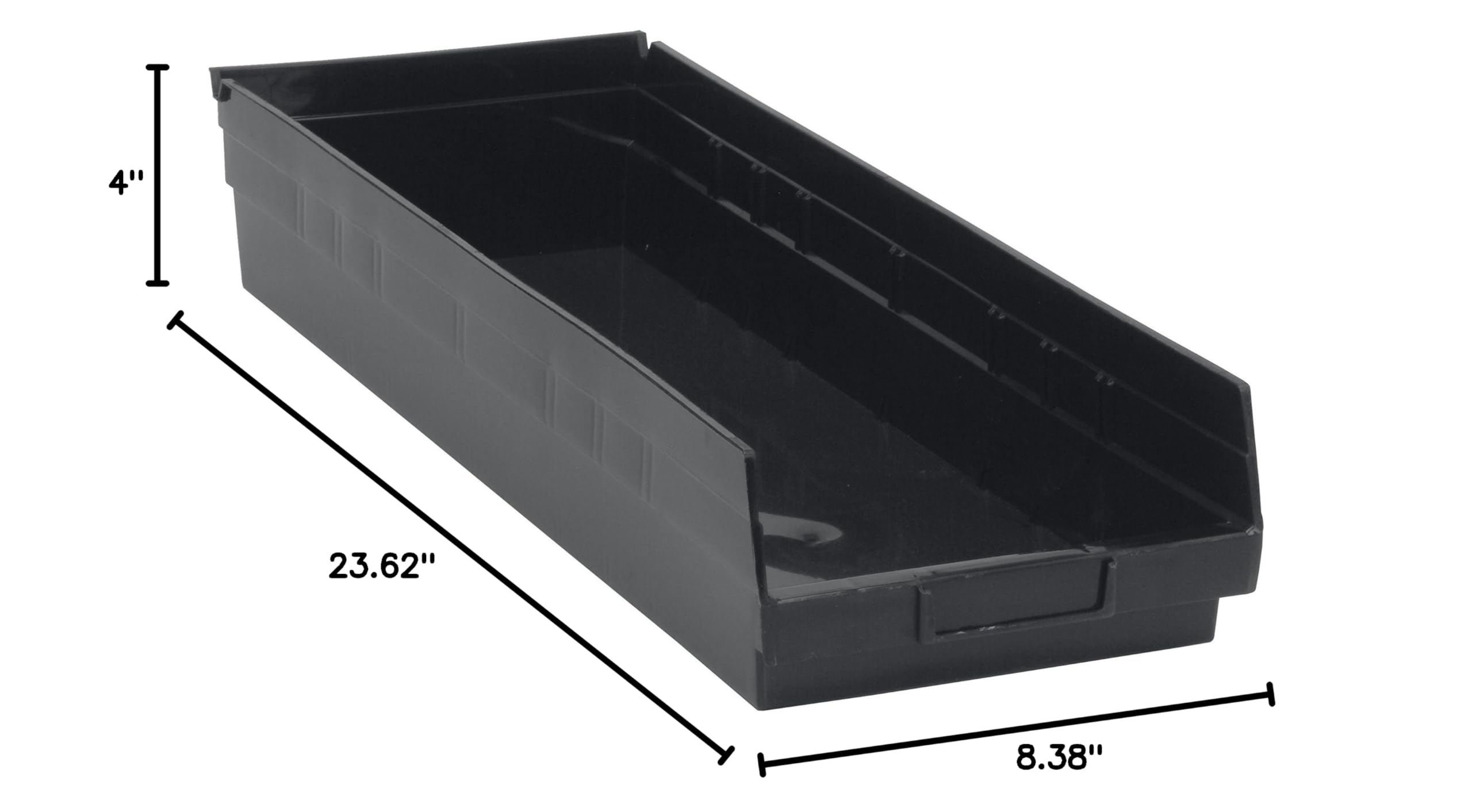 Quantum Storage Systems QSB114BK 6-Pack 4 Inch Hanging Plastic Shelf Bins - 23.6 x 8.4 x 4 Inches Black Storage Containers for Organizing Closet, Pantry, Garage, and Office Supplies