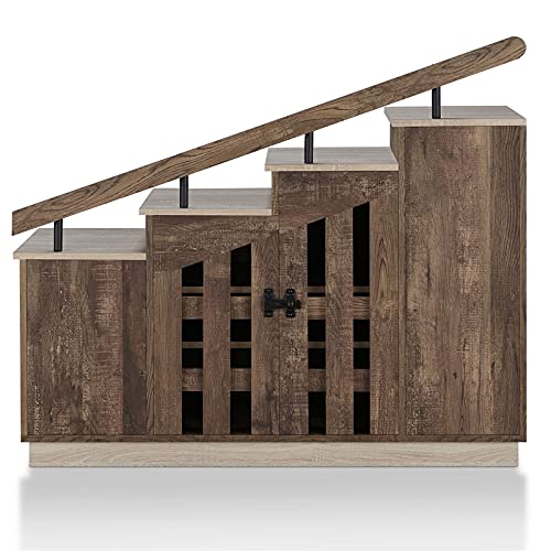Furniture of America Barstead Wood Staircase Shoe Cabinet in Reclaimed Oak - Space Saving Entryway Storage for Small Homes & Apartments