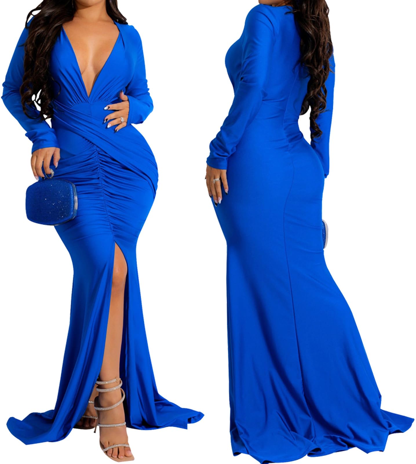 Elegant Off Shoulder Long Sleeve Evening Gown for Women - Formal Party Dress, Sexy Floor Length Maxi Dress for Wedding Guest, Prom, Cocktail & Special Occasions
