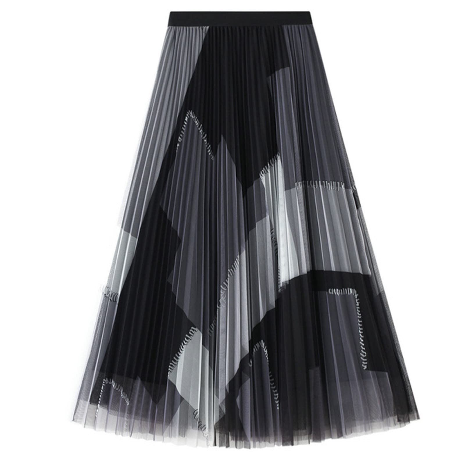 Women's Plaid Printed Pleated Skirts - Cartoon Pattern Elastic Waist A-Line Swing Midi Skirt for Casual Wear, Office & Party Outfits