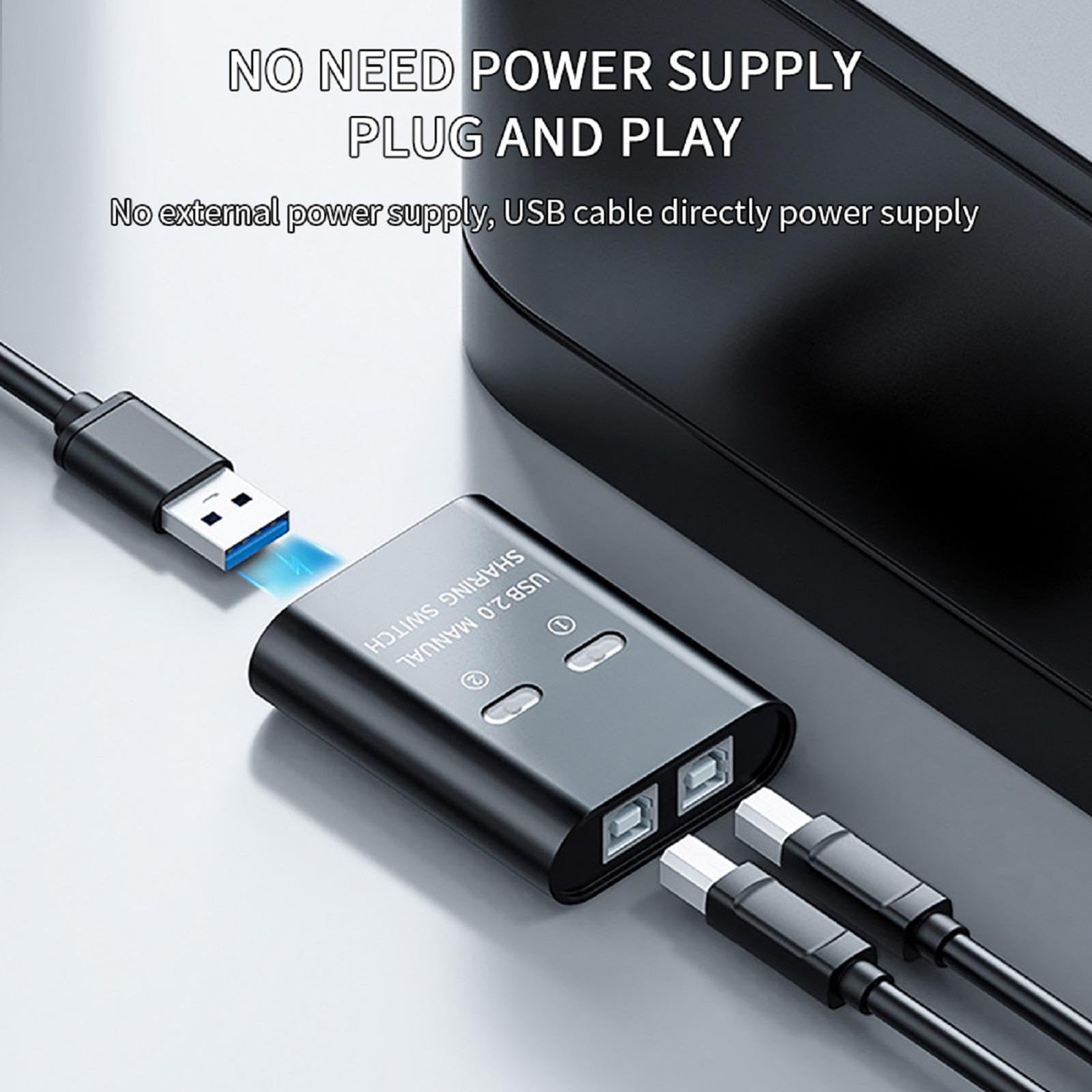 WANSUPYIN 2 Port USB 2.0 KVM Switch - 2 in 1 Out USB Switcher for PC, Laptop, Keyboard, Mouse, Printer & Scanner - Perfect for Home Office & Multi-Device Workspace Setup