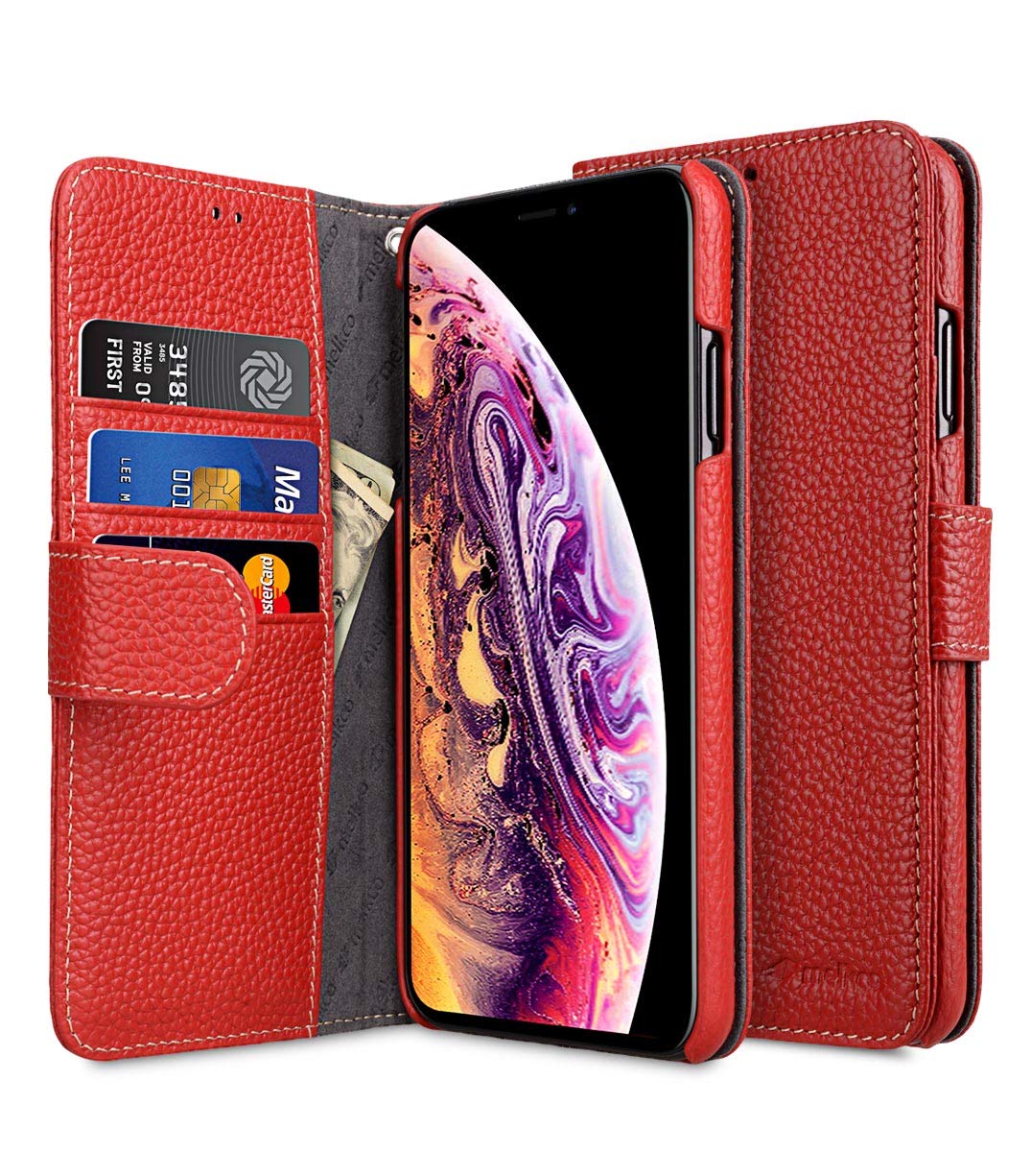 Premium Leather Wallet Case for Apple iPhone Xs MAX - Slim RFID Blocking Protective Cover with Card Slots (Red) | Perfect for Travel, Shopping & Everyday Use