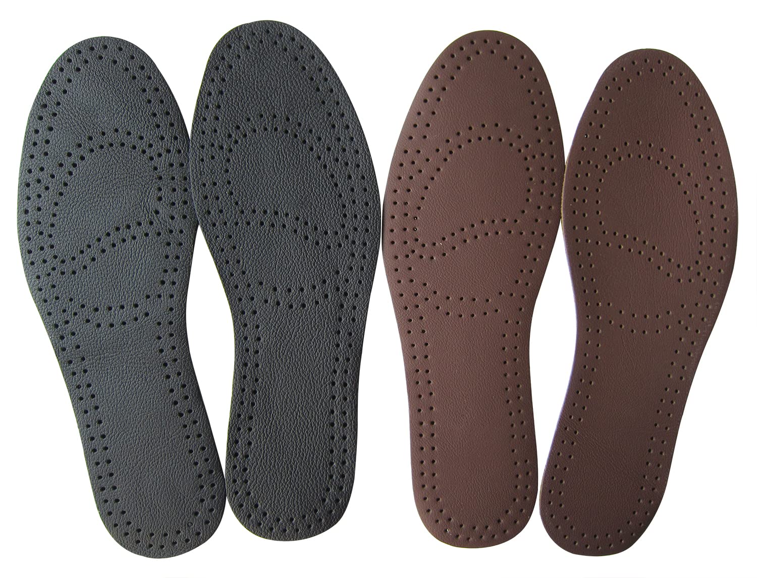 Women's Thin Leather Insoles - Full Length Shoe Inserts for Sneakers, Dress Shoes & Hiking Boots - Comfortable Replacement Liner Soles (2 Pairs, US Women's 7-7.5 M) - Black & Brown - Perfect for All-Day Wear & Outdoor Activities