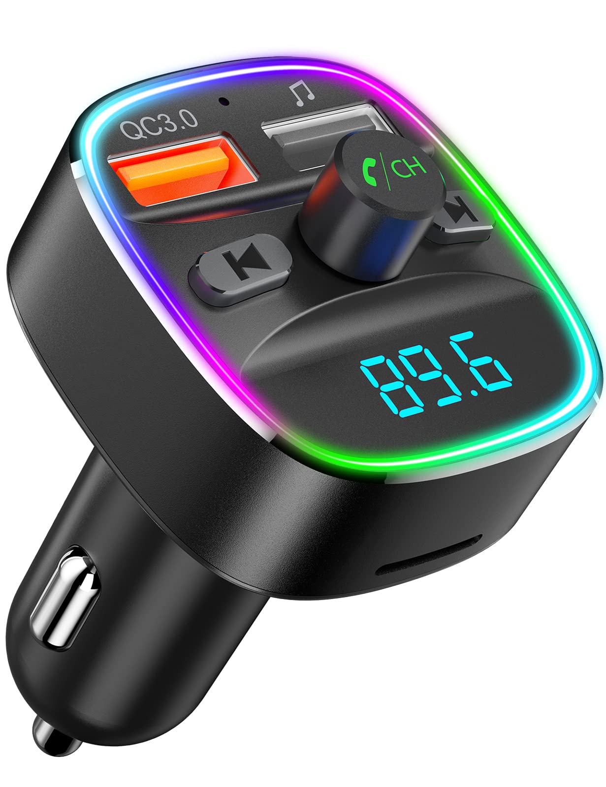 Nulaxy NX10 Bluetooth FM Transmitter for Car - Wireless Car Adapter with Dual USB Charger, MP3 Player, Hands-Free Calling, TF/USB Support & 7-Color LED Backlit - Perfect for Road Trips & Commuting