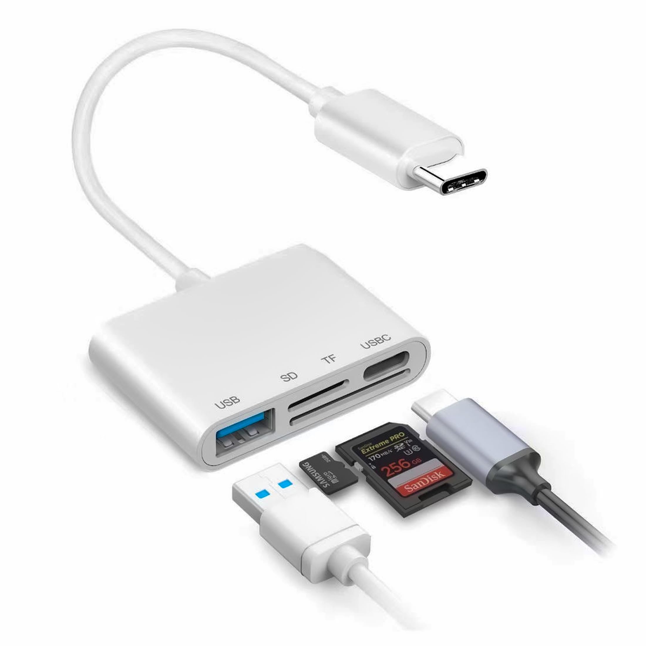 YAODHAOD 4-in-1 USB C Hub with USB C 2.0, USB A 2.0, SD & TF Card Slots - Compatible with MacBook Pro/Air, Surface Pro, iPad Pro, XPS, HP, Lenovo - Perfect for Office Work, Travel & Data Transfer