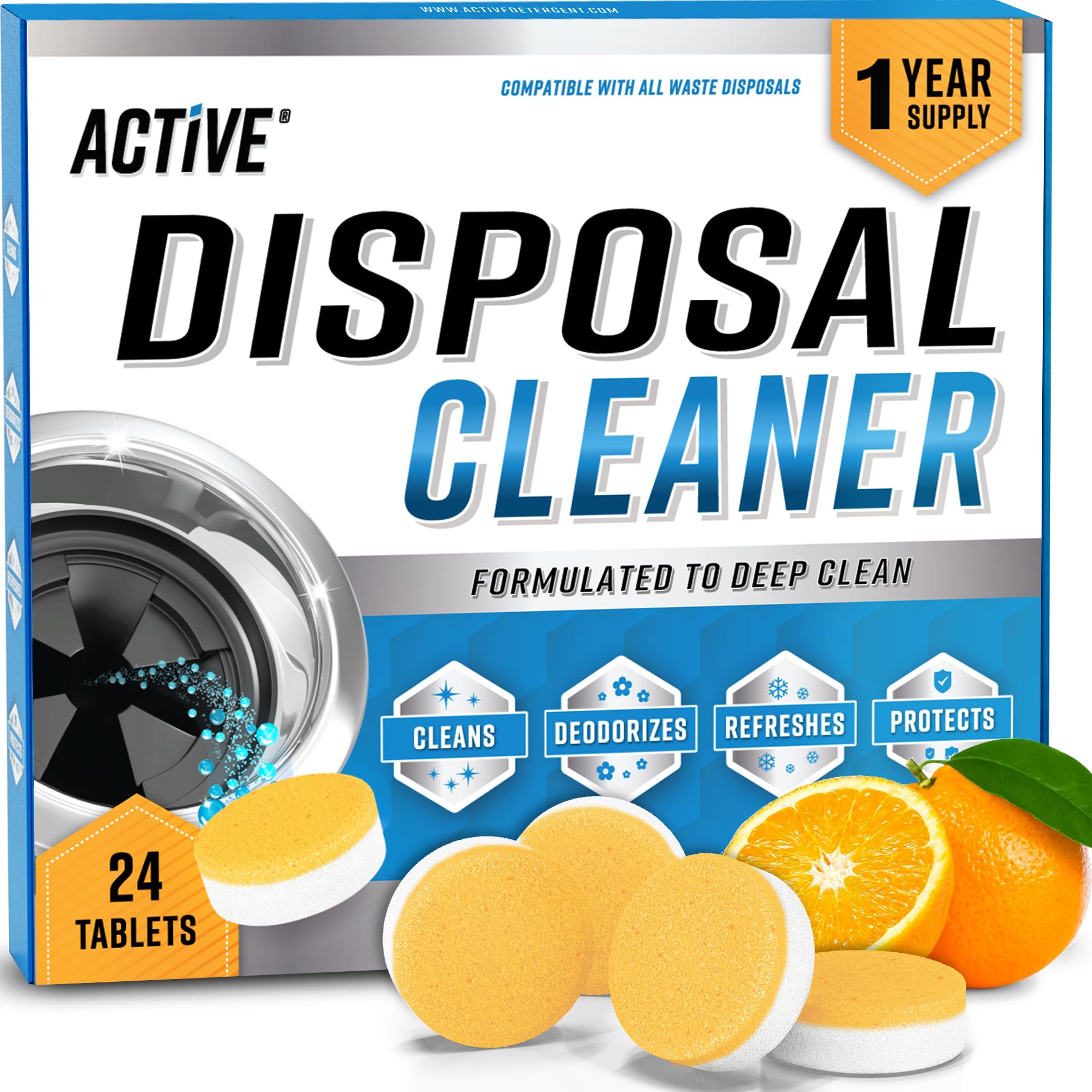 Powerful XL Foaming Garbage Disposal Cleaner & Deodorizer Tablets - 24 Pack (1 Year Supply) | Natural Citrus Scent | Deep Cleans Kitchen Drains & Eliminates Odors | Perfect for Garburator, Sink Disposer & Septic System Maintenance