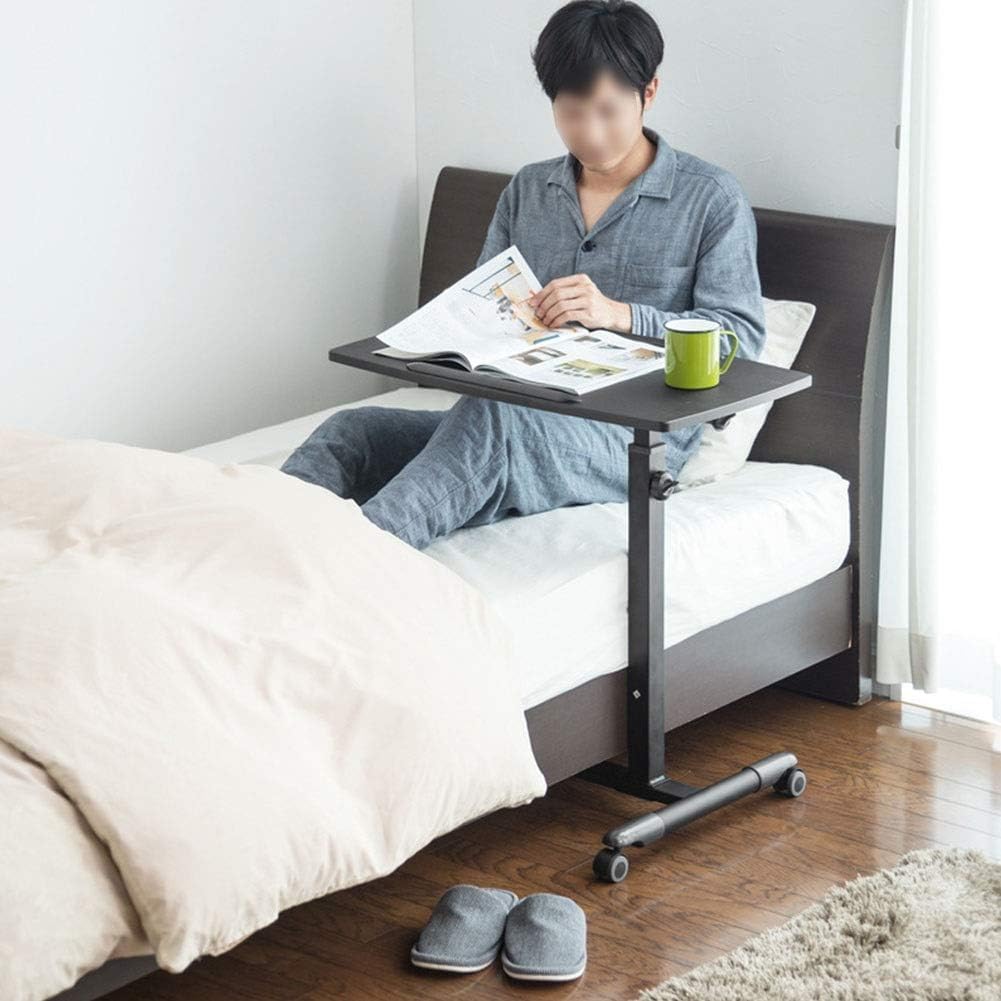 Adjustable Overbed Table with Lockable Wheels - Modern MDF Mobile Standing Desk for Laptop, Bedside & Hospital Use - Portable Workstation for Home Office, Nursing & Bedridden Patients