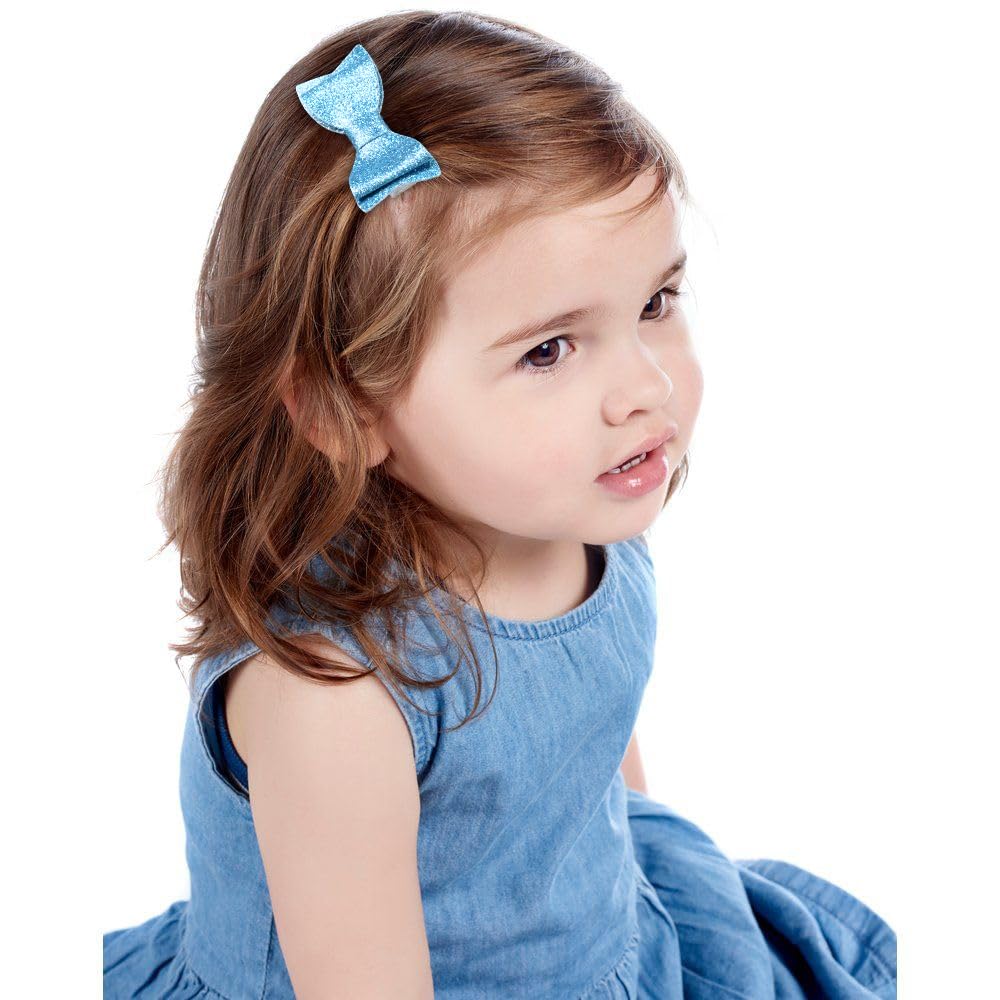 20pcs 2.75 Inch No-Slip Sequins Glitter Hair Bows for Toddler Girls - Soft Linen Hair Clips & Barrettes for Baby Kids Children - Perfect for Parties, School, and Daily Hair Accessories