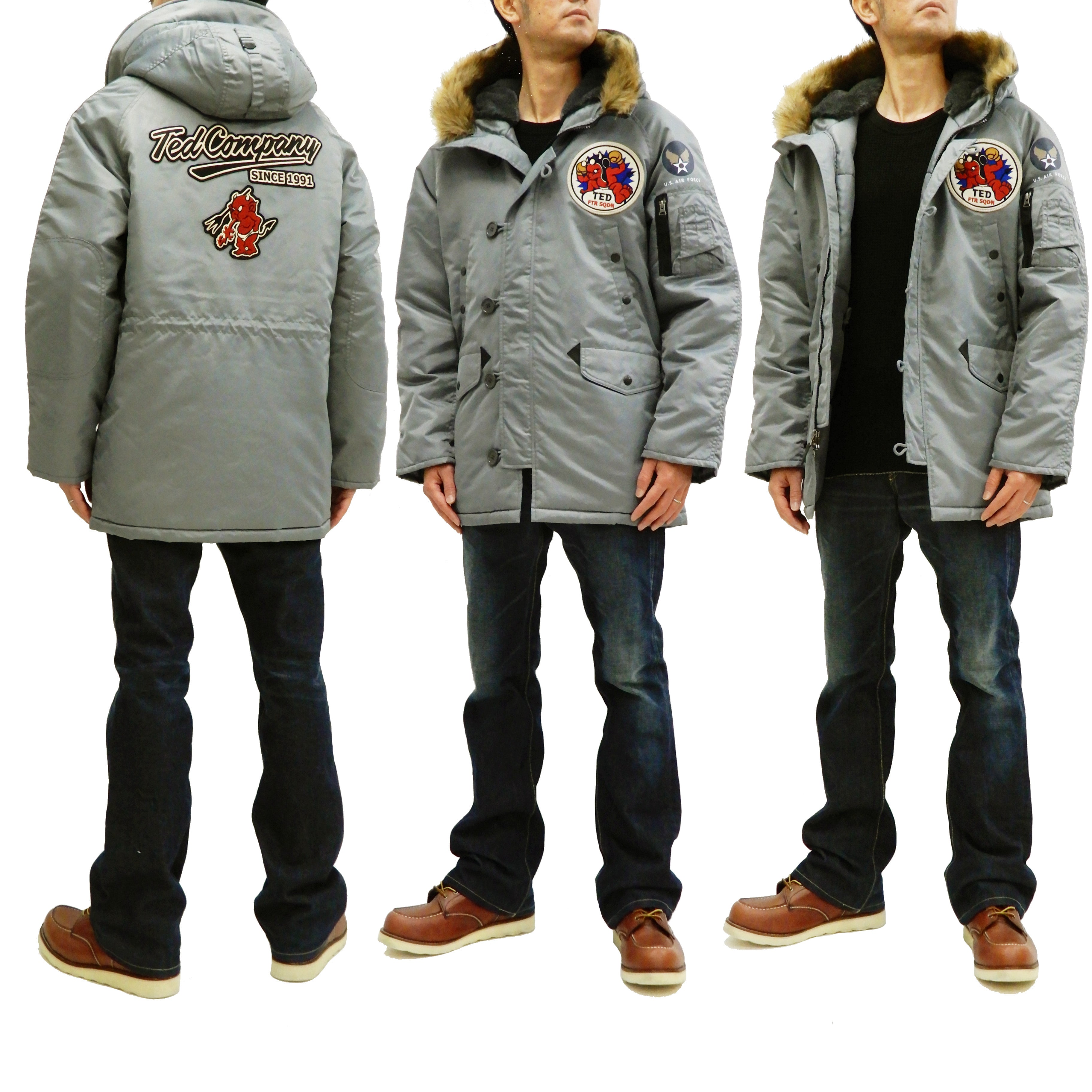 Tedman N 3B Parka Men's Winter Padded Coat Jacket with Patch - Insulated Waterproof Windproof Hooded Jacket for Extreme Cold Weather - TN3B 070 Gray - Perfect for Snowboarding, Skiing & Outdoor Winter Activities