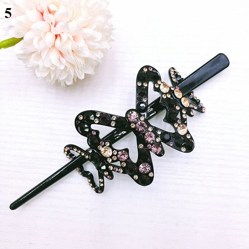 1 Pcs Women Rhinestone Hair Bun Sticks Ponytail Hair Clip Barrettes - Elegant Hair Accessories for Parties, Weddings & Formal Events (2 Pack)