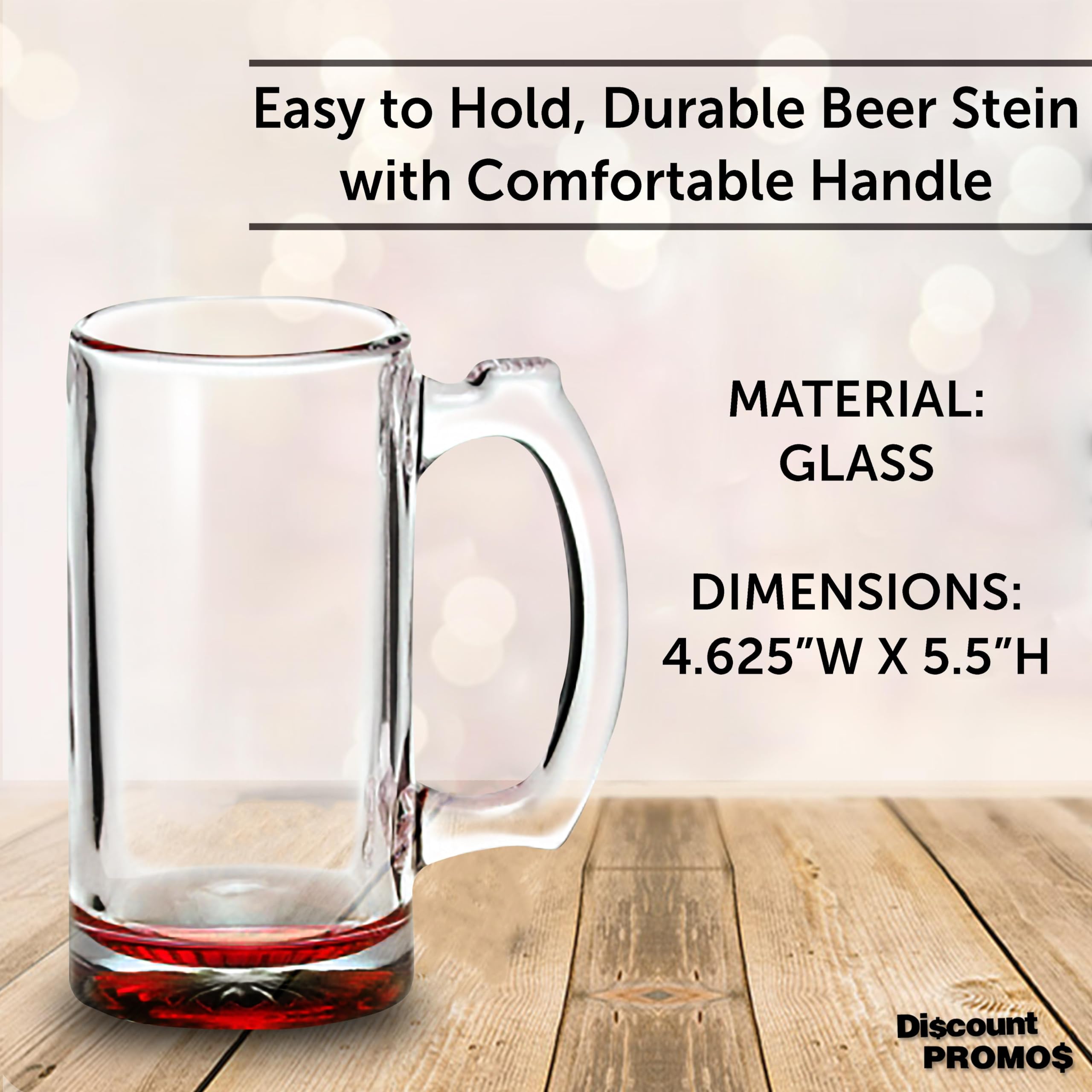 12-Piece Libbey 12 oz Beer Mugs Set - Durable Red Glassware for Groomsmen Gifts, Parties & Home Bar Use