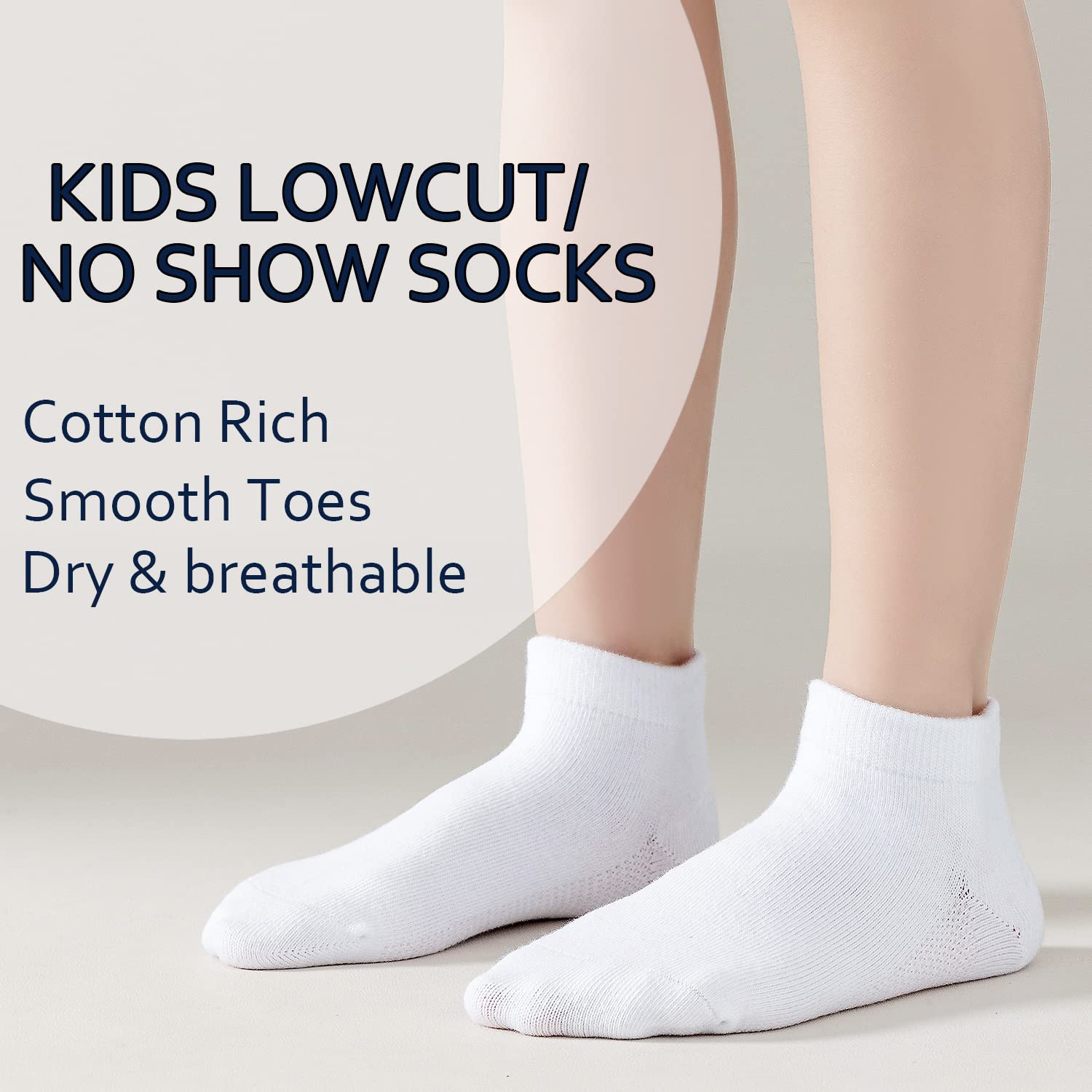EPEIUS 6 Pack Kids Ankle Socks - Seamless No Show Low Cut Cotton Socks for Girls & Boys - Breathable Athletic Socks for School, Sports & Everyday Wear