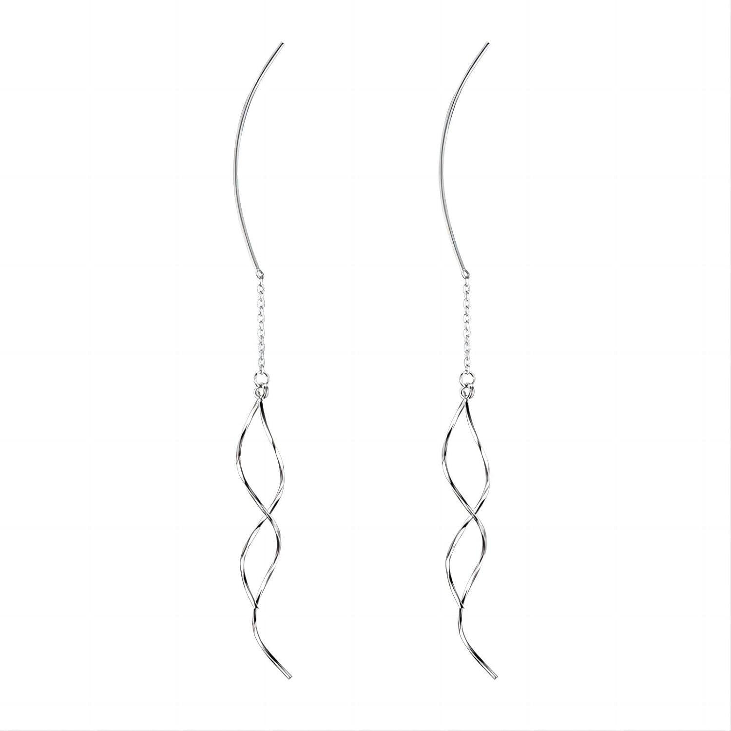925 Sterling Silver Handmade Long Drop Dangle Earrings for Women | Hypoallergenic Twisted Linear Curved Design | Elegant Gift for Teens & Girls | Perfect for Parties, Weddings & Date Nights