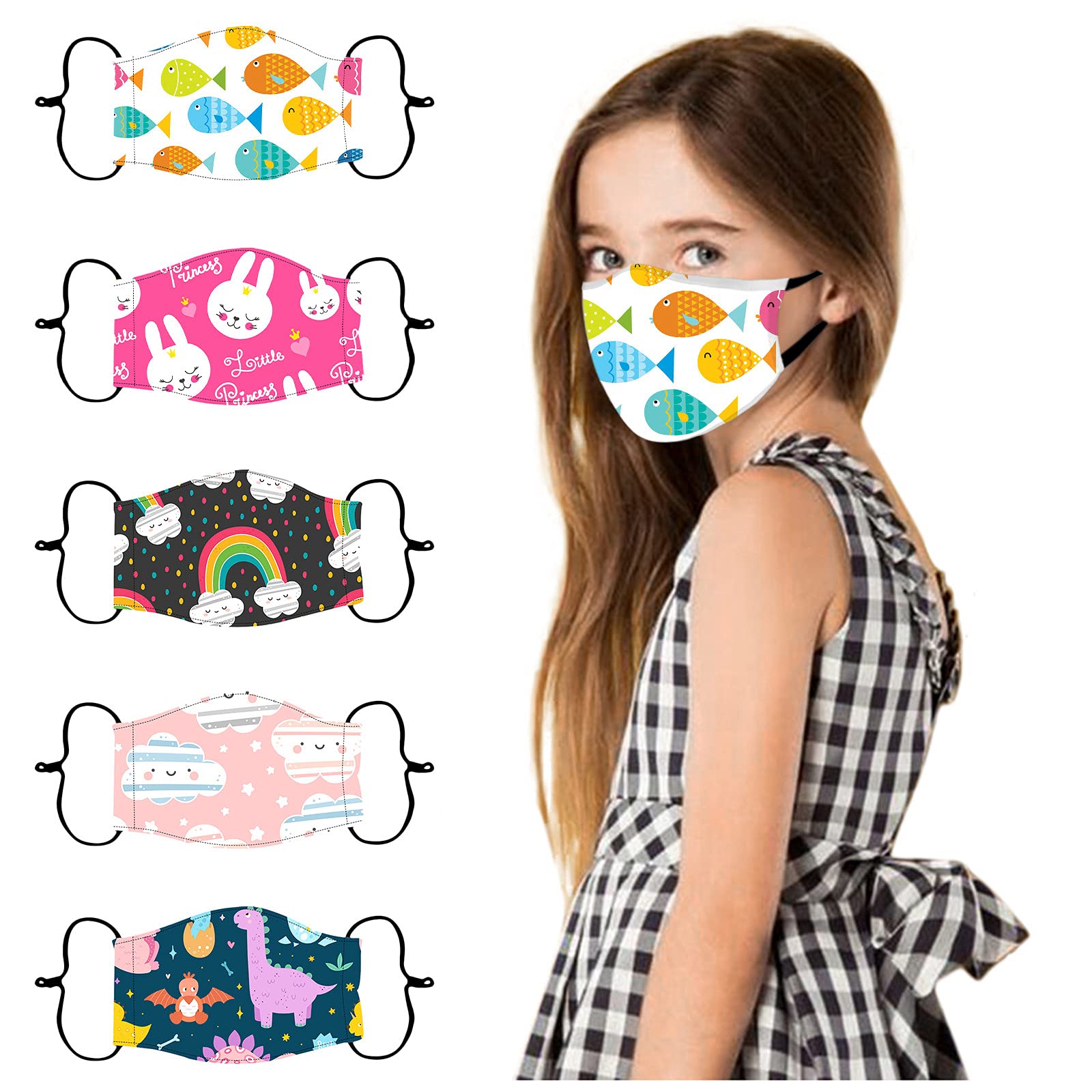 Colorful Tie-Dye Reusable Cotton Face Masks for Kids - Adjustable Ear Loops, Breathable & Washable - Perfect for School, Travel & Daily Protection