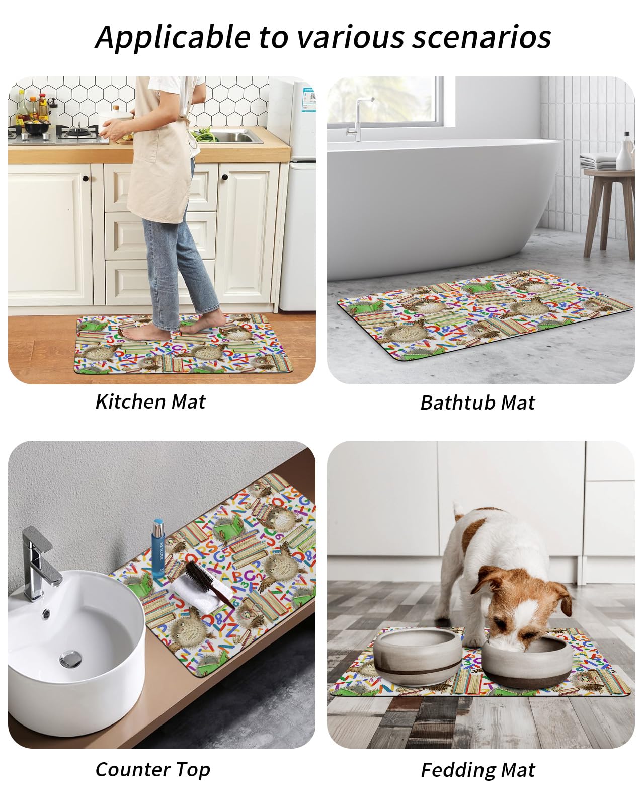 **Non-Slip Diatomaceous Earth Bath Mat - Quick Dry Cartoon Owl Design, 24x36 Inch, Absorbent Bathroom Rug for Tub, Shower & Kitchen Floor - Perfect for Back to School & Home Decor**