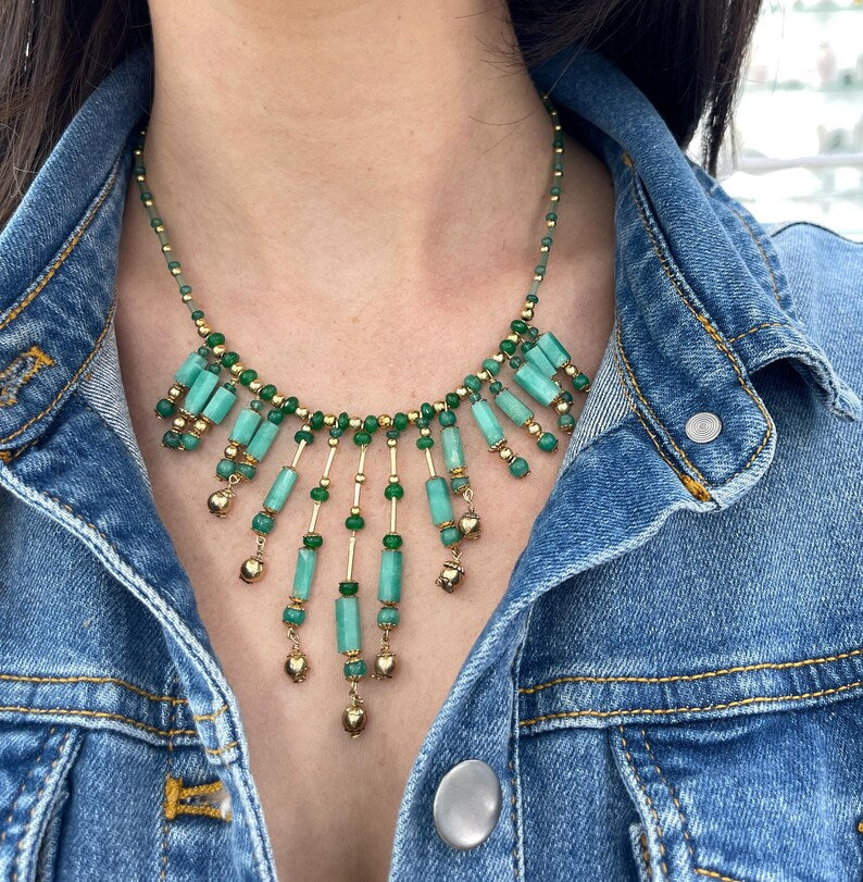 Natural Colombian Emerald Rough Cut Necklace - 14K Gold & Silver Plated Jewelry for Women | Elegant Gift for Birthday, Anniversary & Special Occasions