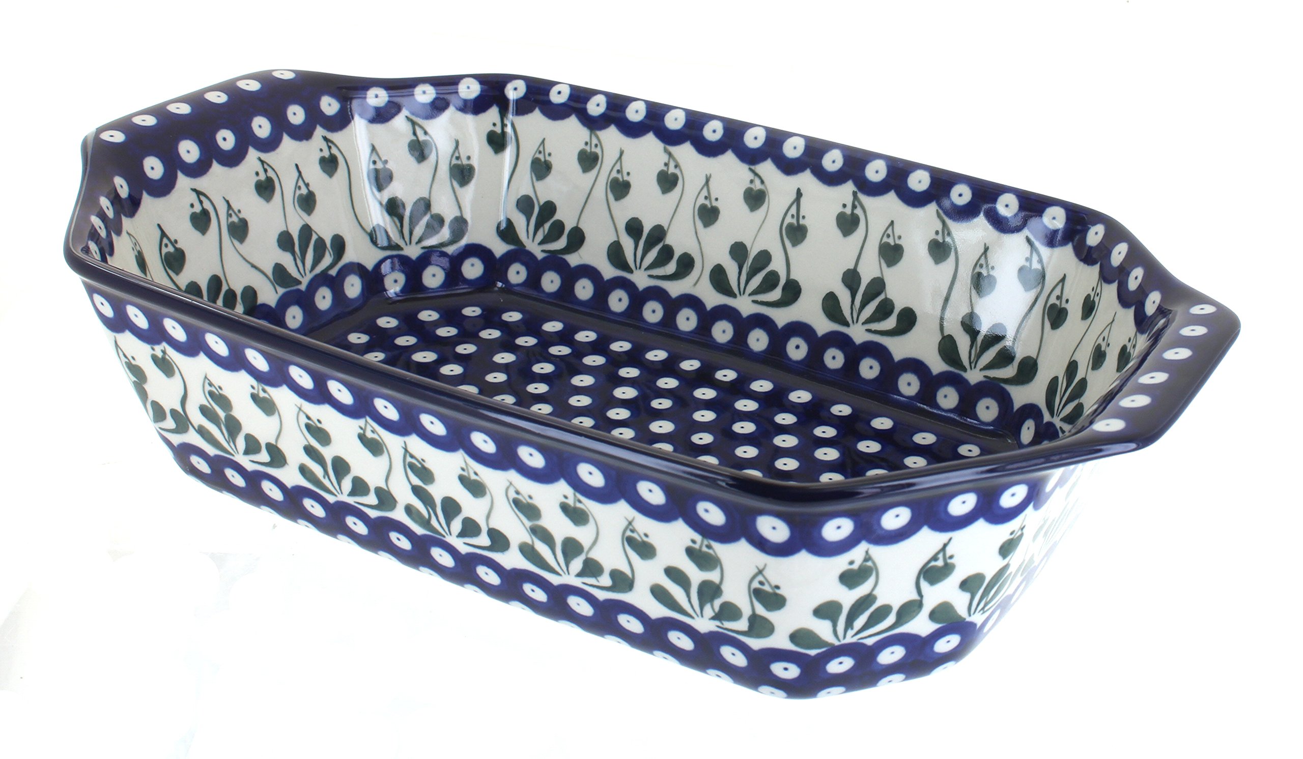 Handmade Blue Rose Polish Pottery Alyce Deep Baker with Handles - Perfect for Baking Casseroles, Bread & Serving Dishes