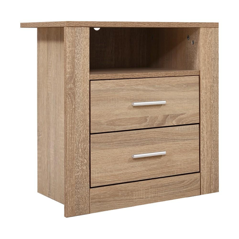 Oak Bedside Table with Drawers - Storage Cabinet, Nightstand, End Table for Bedroom, Living Room, and Office Use