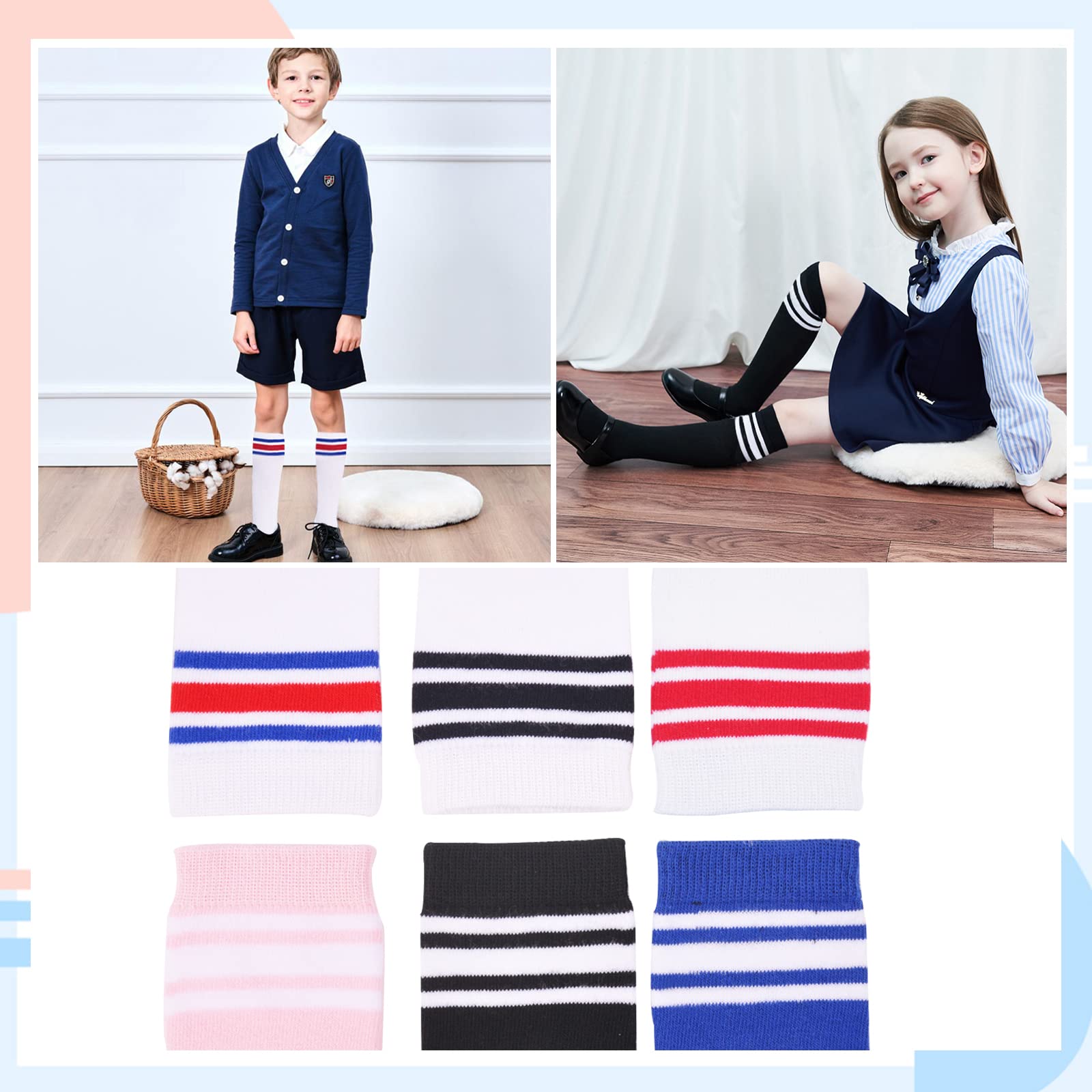 **Boys Girls Cotton Knee High Soccer Socks - 2/3/6 Pairs Pack, Striped Sports Socks for Toddlers & Kids - Perfect for School Uniform, Soccer Games & Daily Play**