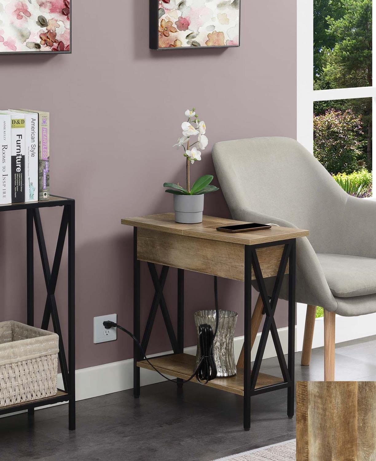 Convenience Concepts Tucson Flip Top End Table with USB Charging Station - 23.75