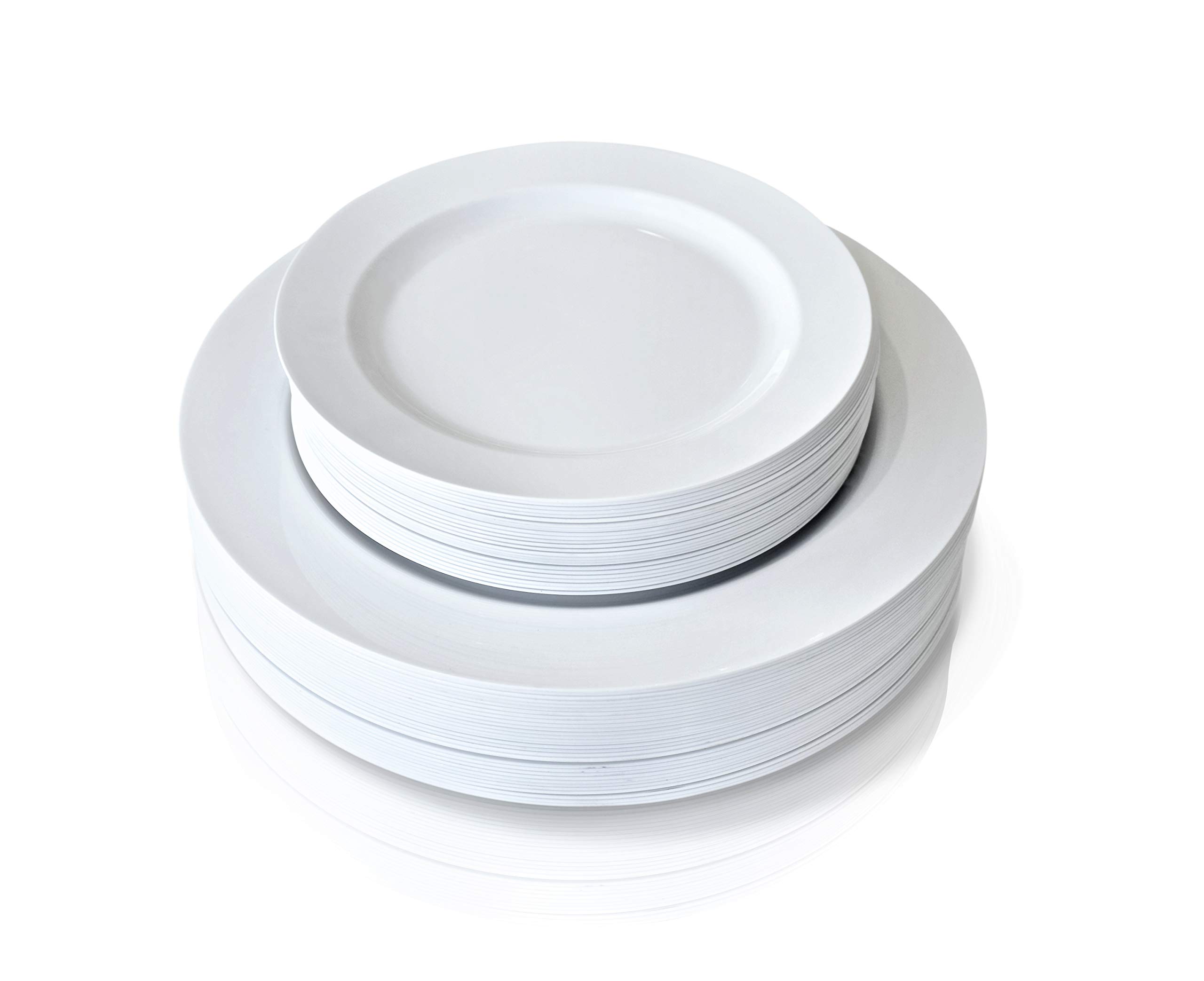 240-Piece Heavyweight Disposable Plastic Plates Set - 120 x 10.5'' Dinner Plates + 120 x 7.5'' Salad/Dessert Plates (Plain White) for Wedding, Party & Special Occasions - Durable & Elegant Tableware for Large Gatherings