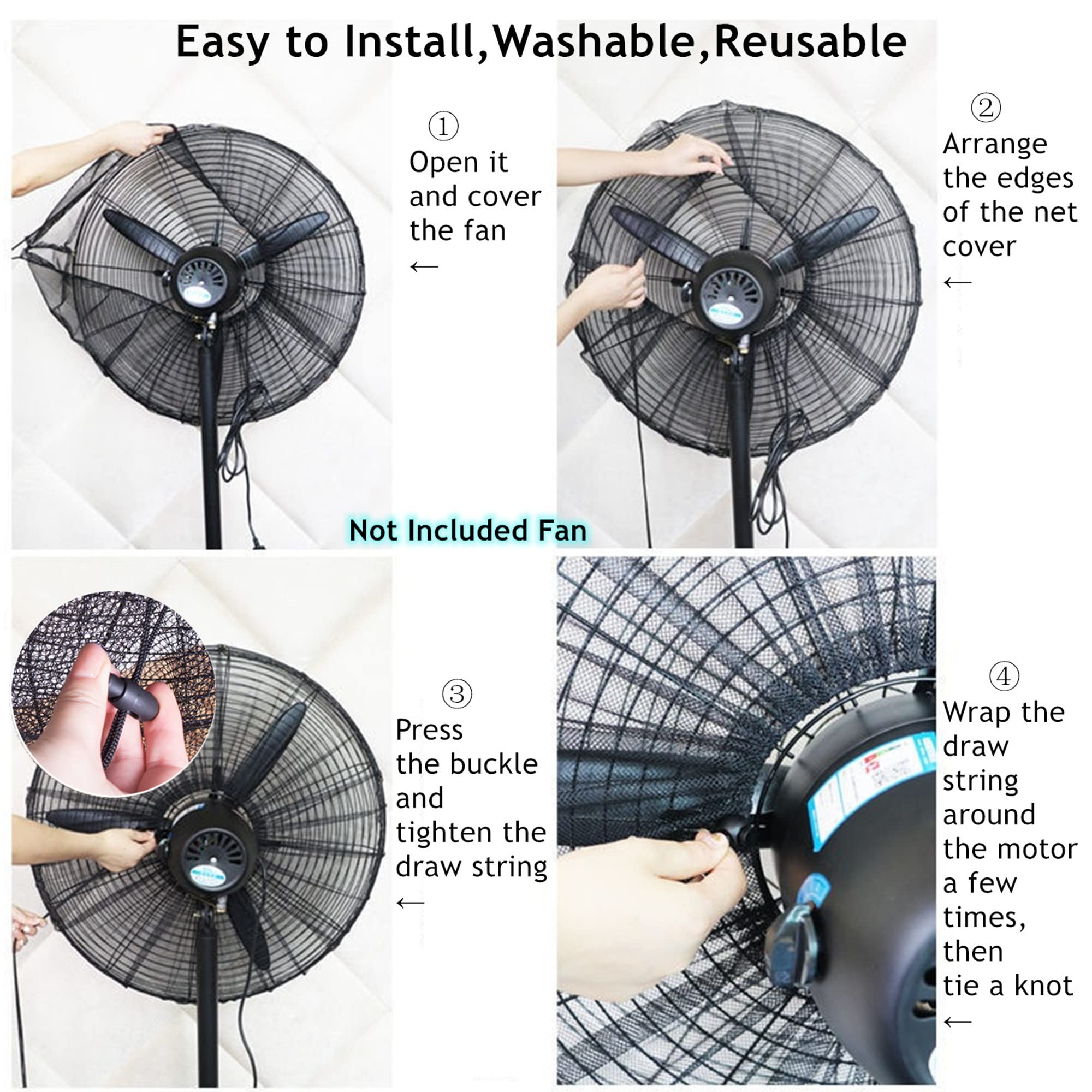 2 Pack 30 Inch Industrial Pedestal Fan Cover - Finger Safety Mesh Guard for Kids, Dust Protection for Home, Office & Shop - Washable & Reusable - Easy Installation - Perfect for Childproofing & Commercial Use