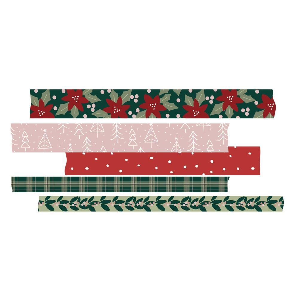 Boho Christmas Washi Tape Set of 5 - Decorative Holiday Scrapbooking & Gift Wrapping Supplies for DIY Crafts, Journals, and Party Decorations